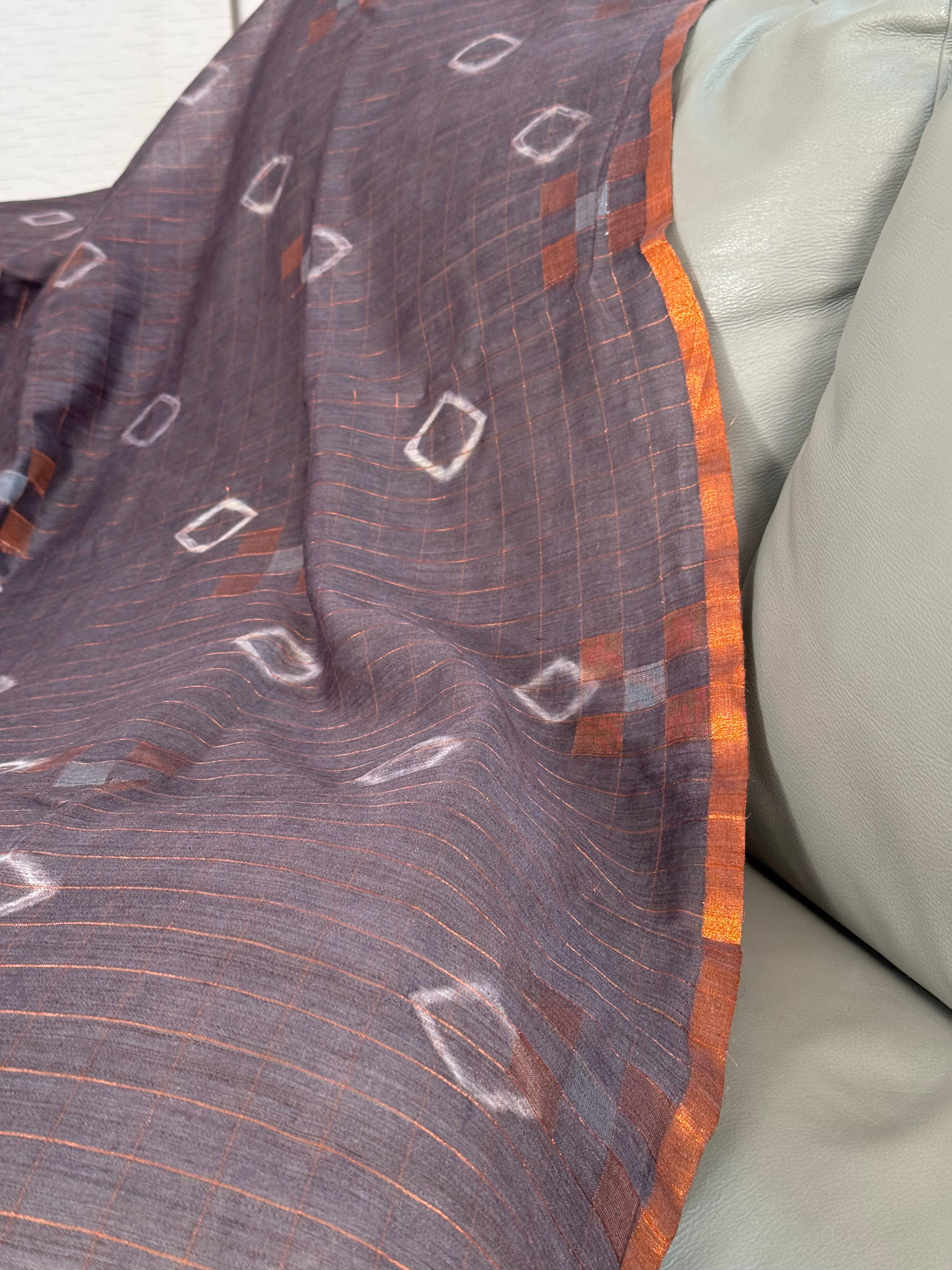 Classic Chikoo Orange Shibori Cotton Silk Saree Geetha Creation