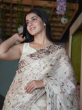 Mother of Pearl Soft Satin Fully Embroidered Saree CSE Geetha Creation