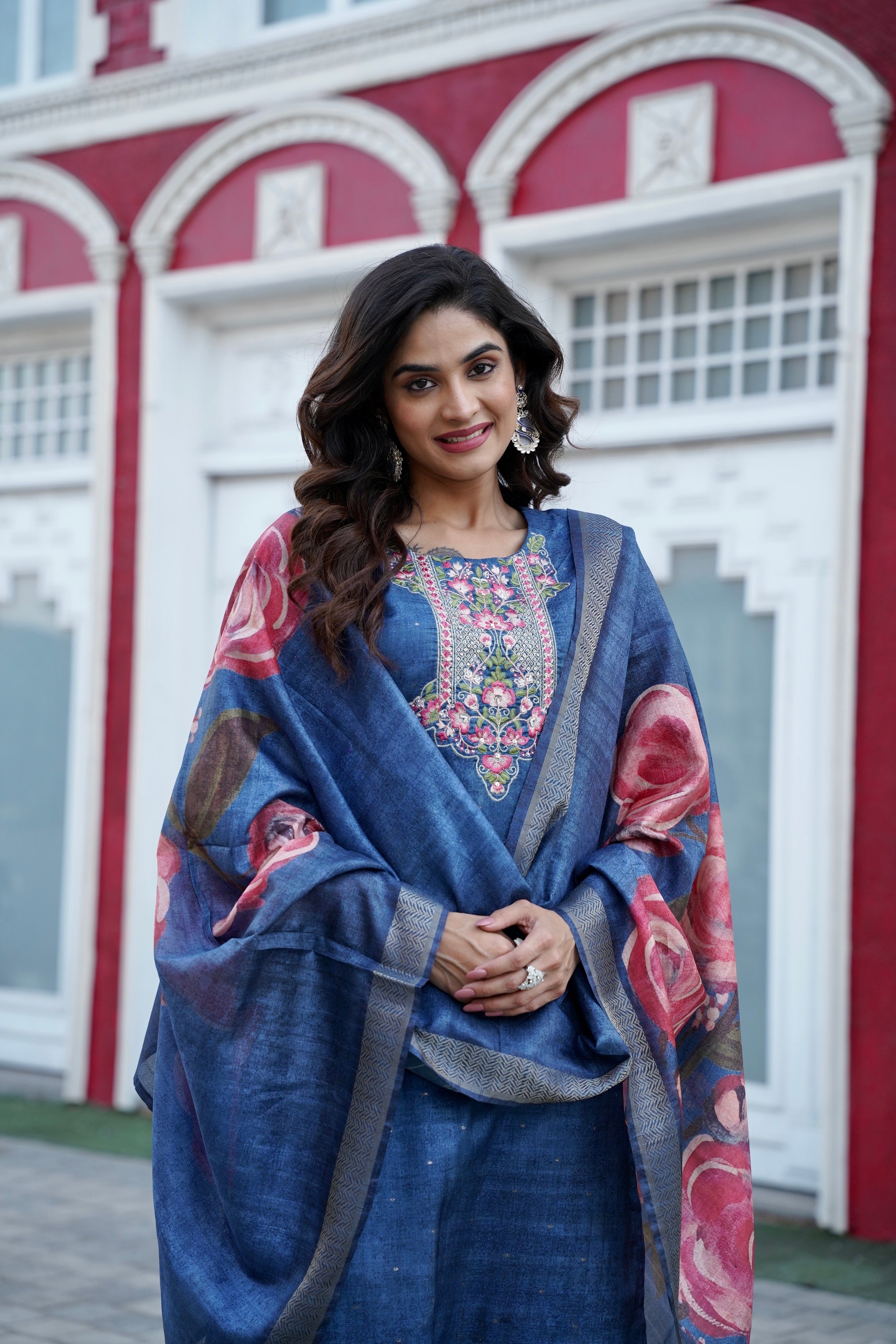 Rich Blue Premium Ethnic Ready To Wear Kurti Set Geetha Creation