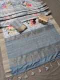 Floral Lattice Bluescape Handloom Tussar Saree C4 Geetha Creation
