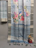 Floral Lattice Bluescape Handloom Tussar Saree C4 Geetha Creation