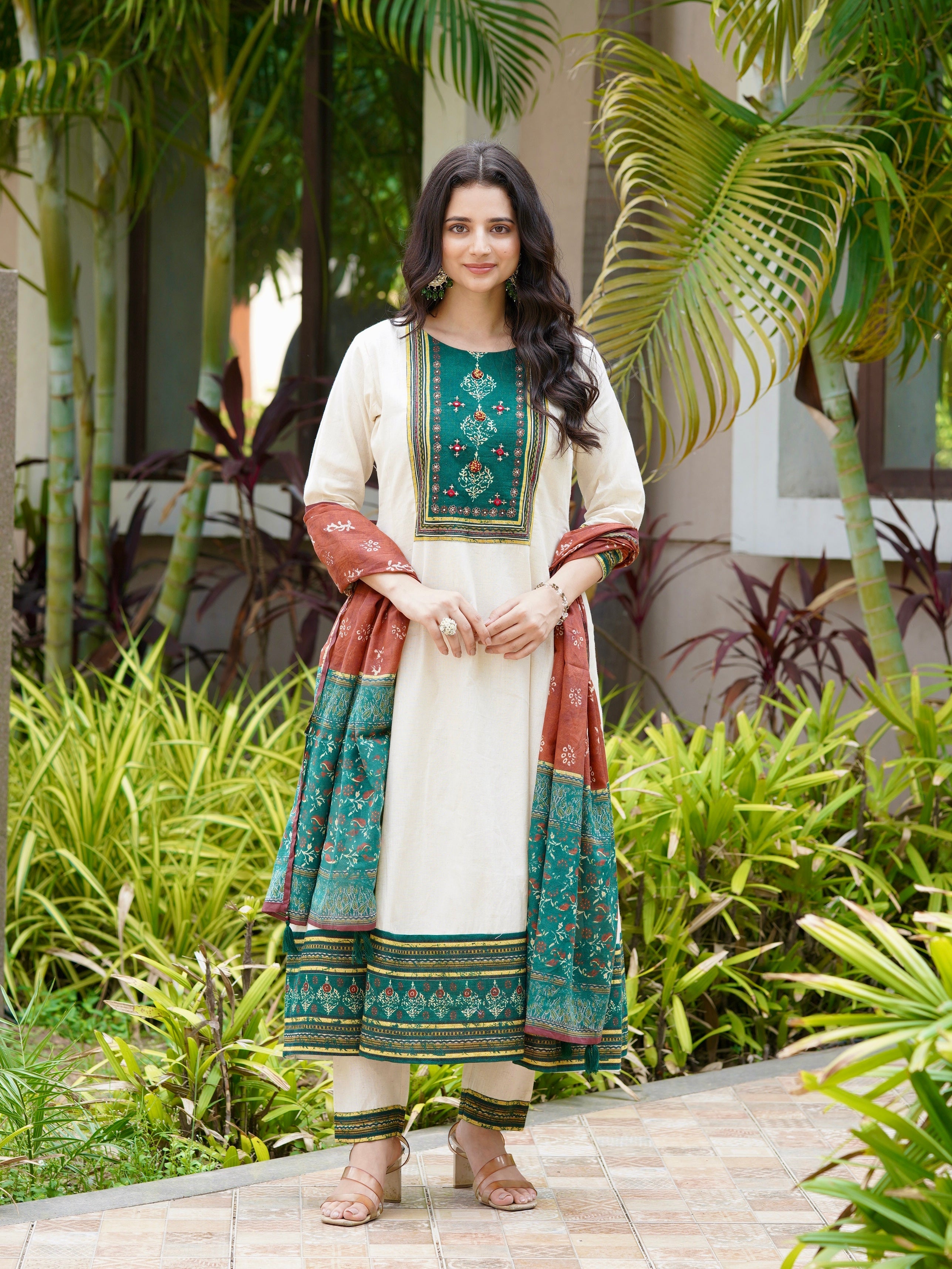 Satrangi Saaz Green and Red Ethnic Anarkali Dress Geetha Creation