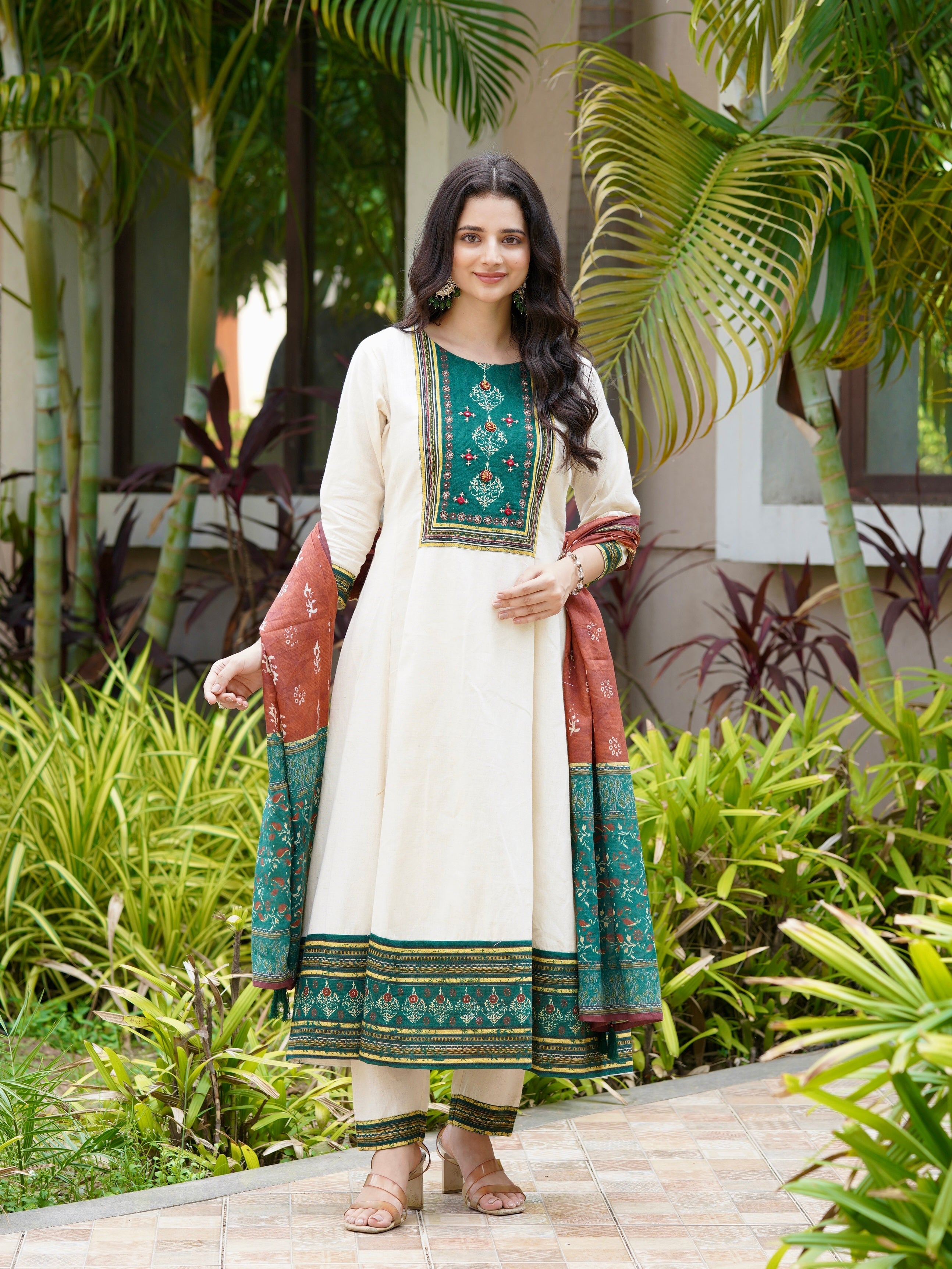 Satrangi Saaz Green and Red Ethnic Anarkali Dress Geetha Creation
