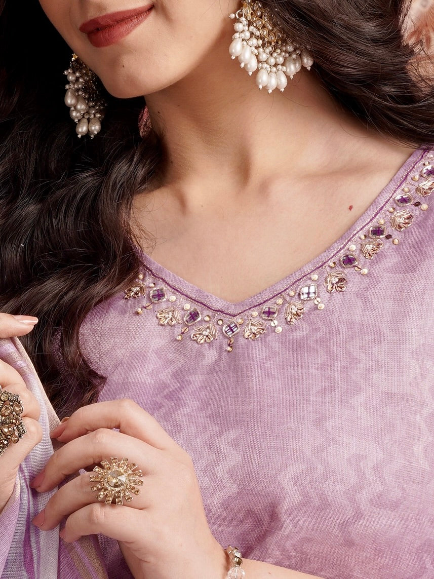 Violaceous Sparkle Linen Ready To Wear Kurti Set Geetha Creation