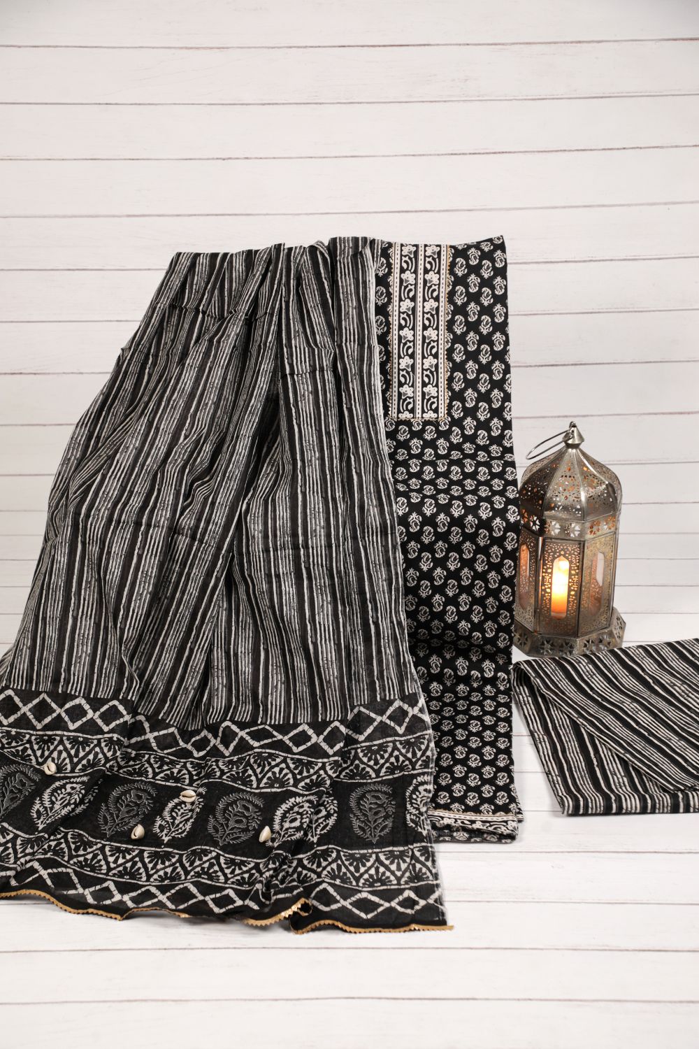 Pure Smoky Black Soft Cotton Unstitched Suit Set Geetha Creation