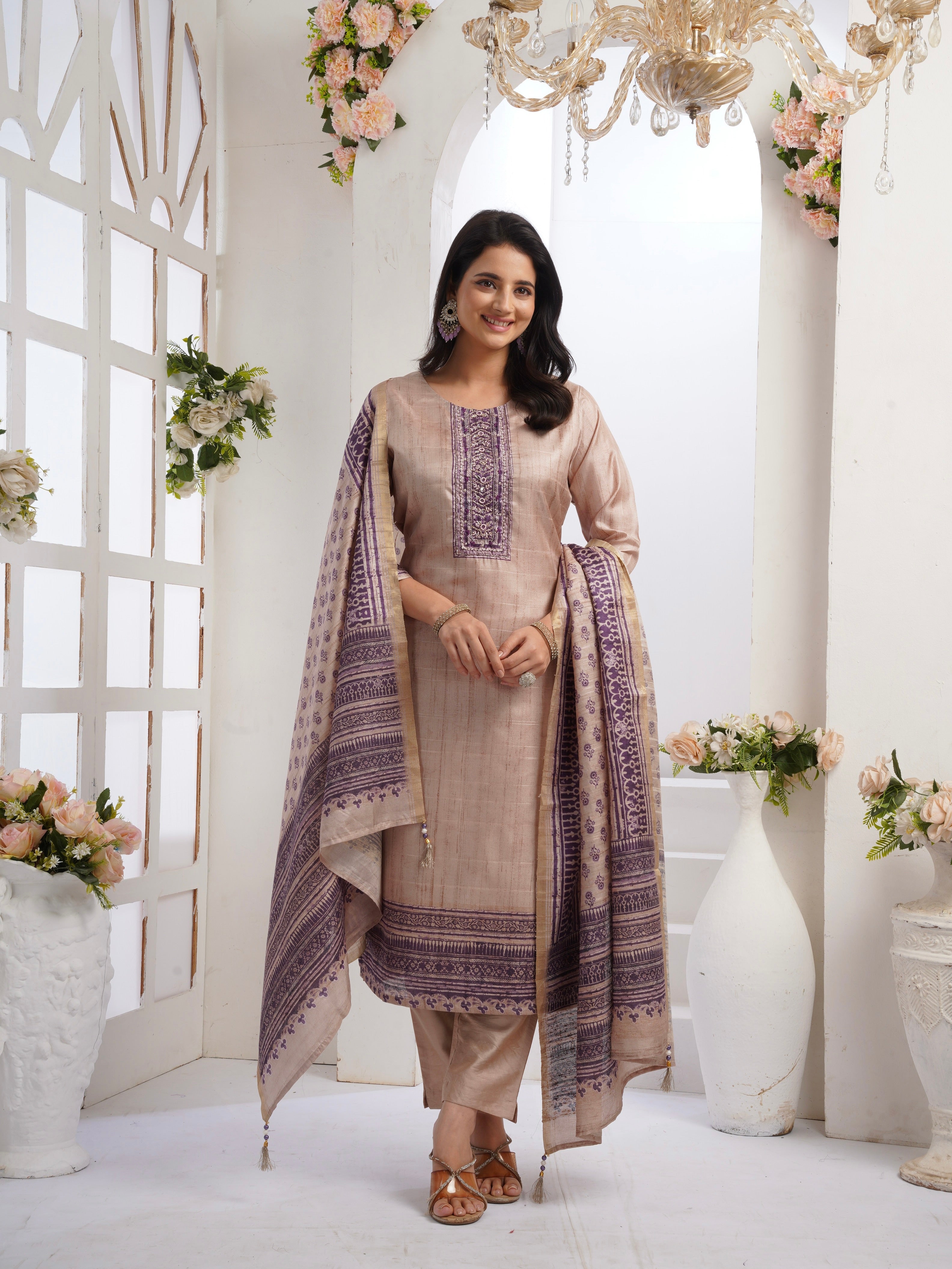 Plum Perfection with Chiku Ready To Wear Silk kurta Set Geetha Creation