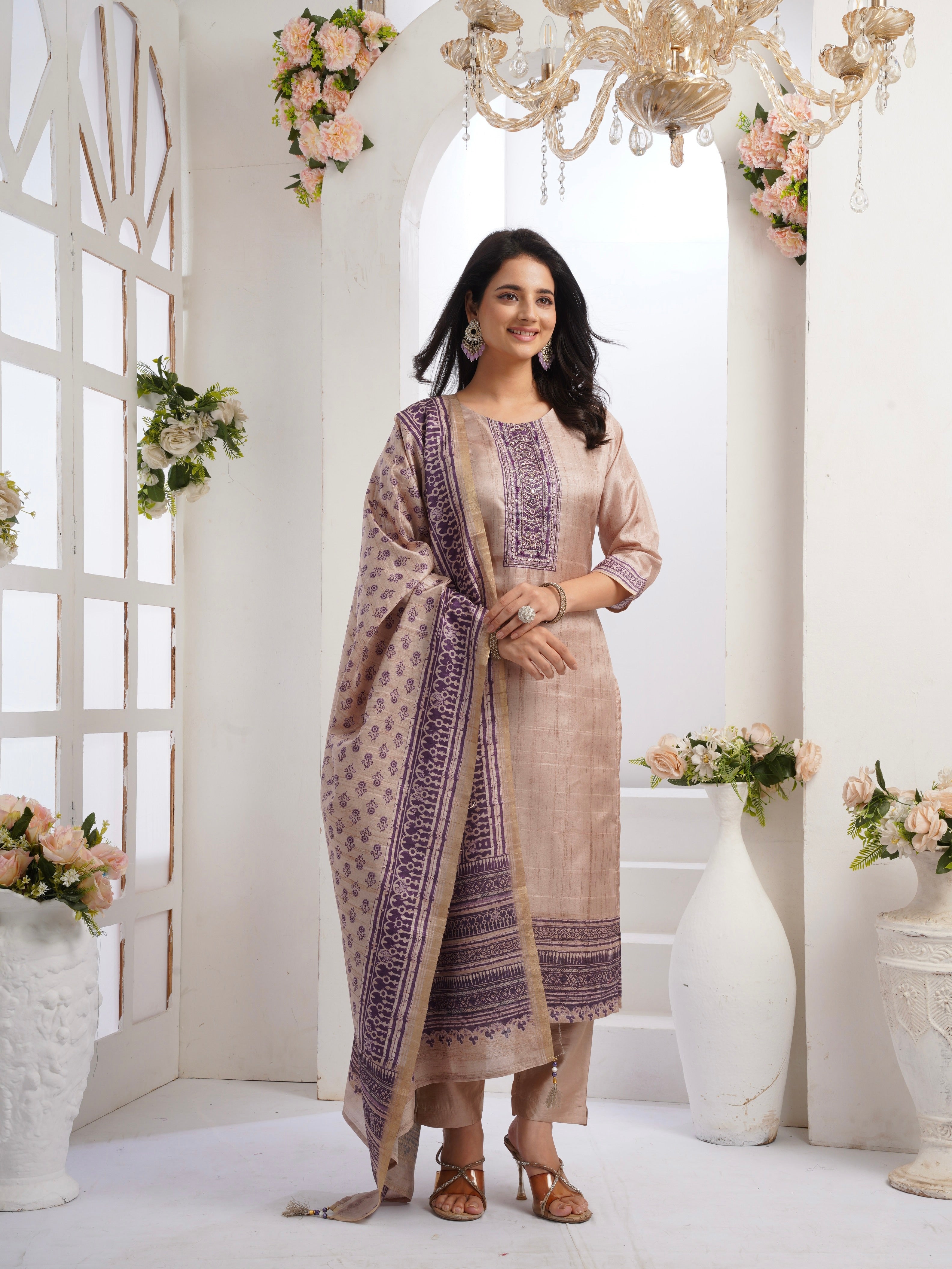 Plum Perfection with Chiku Ready To Wear Silk kurta Set Geetha Creation