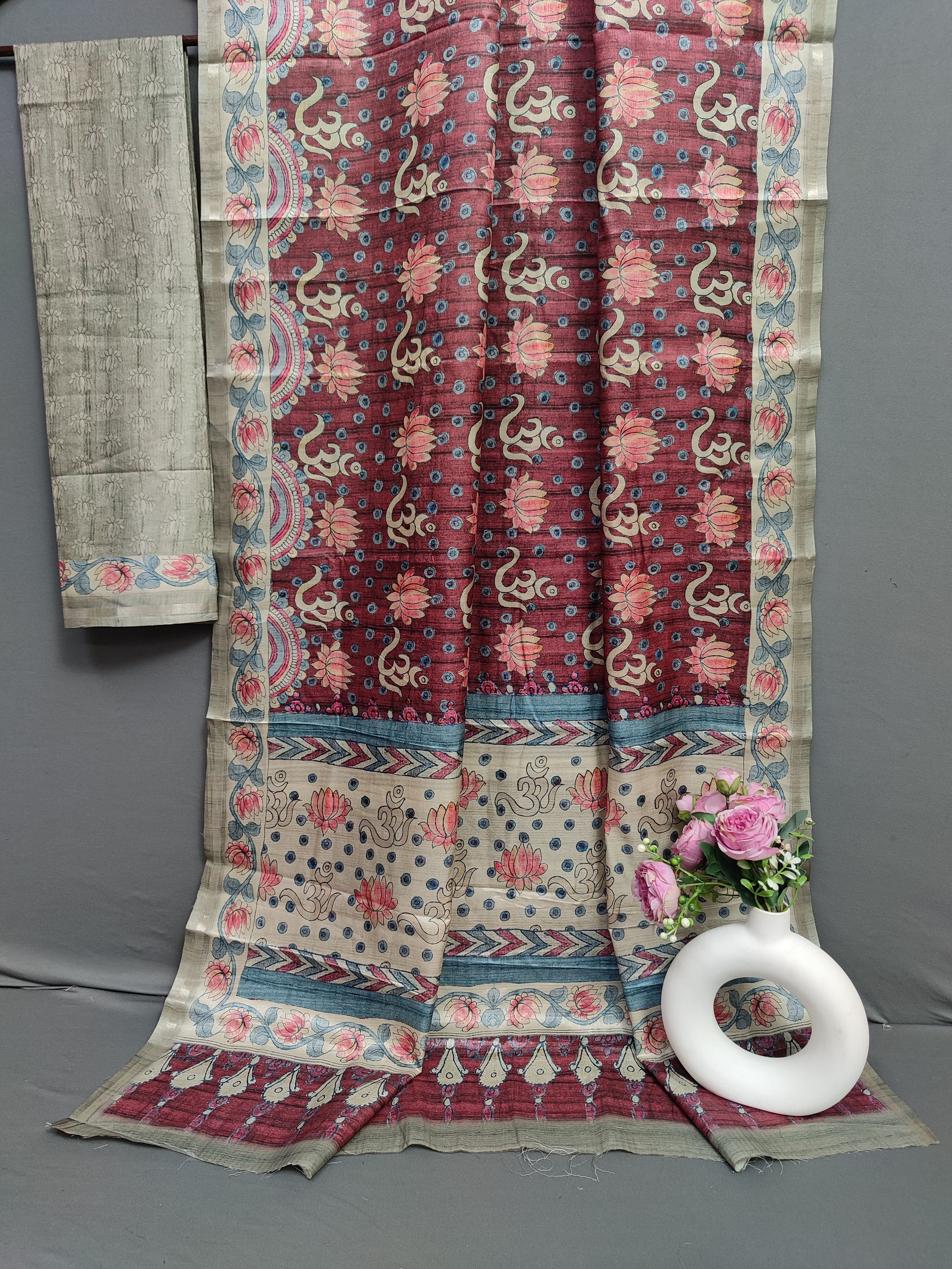 Royal Red Meditation Fine Border Tussar Saree FBS2 Geetha Creation