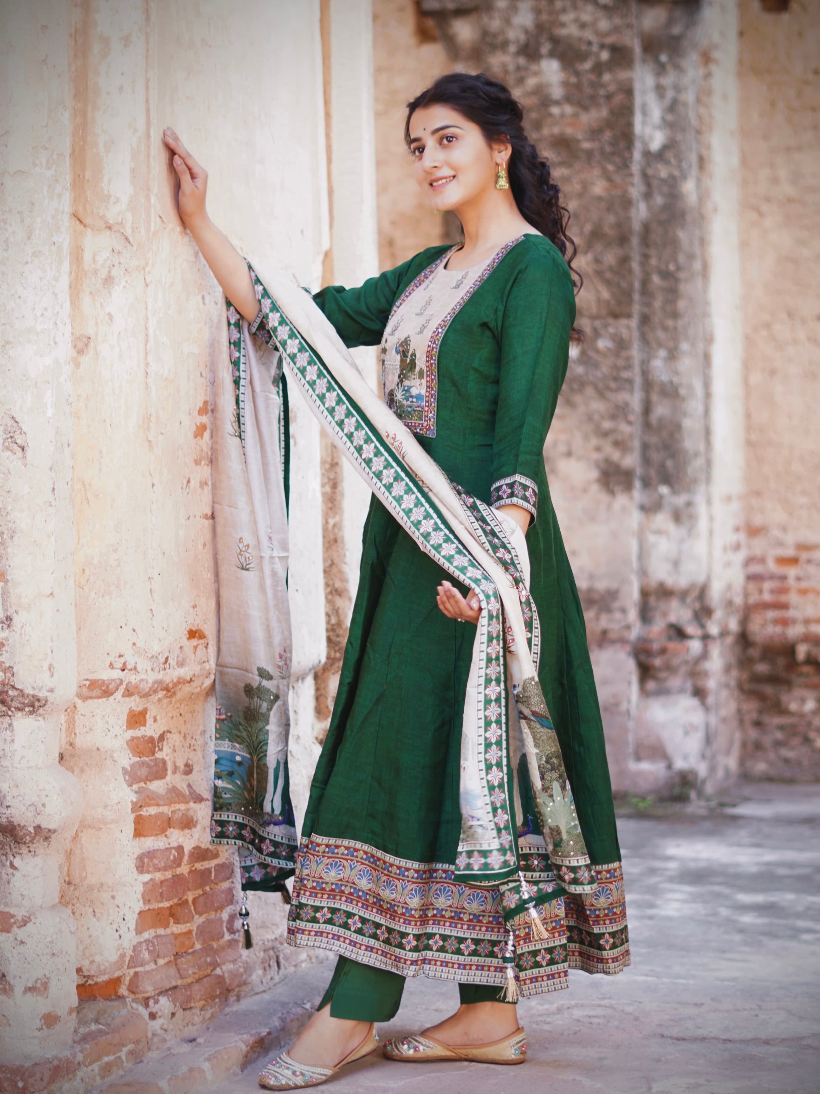 Heritage Green Ready to Wear Anarkali Dress