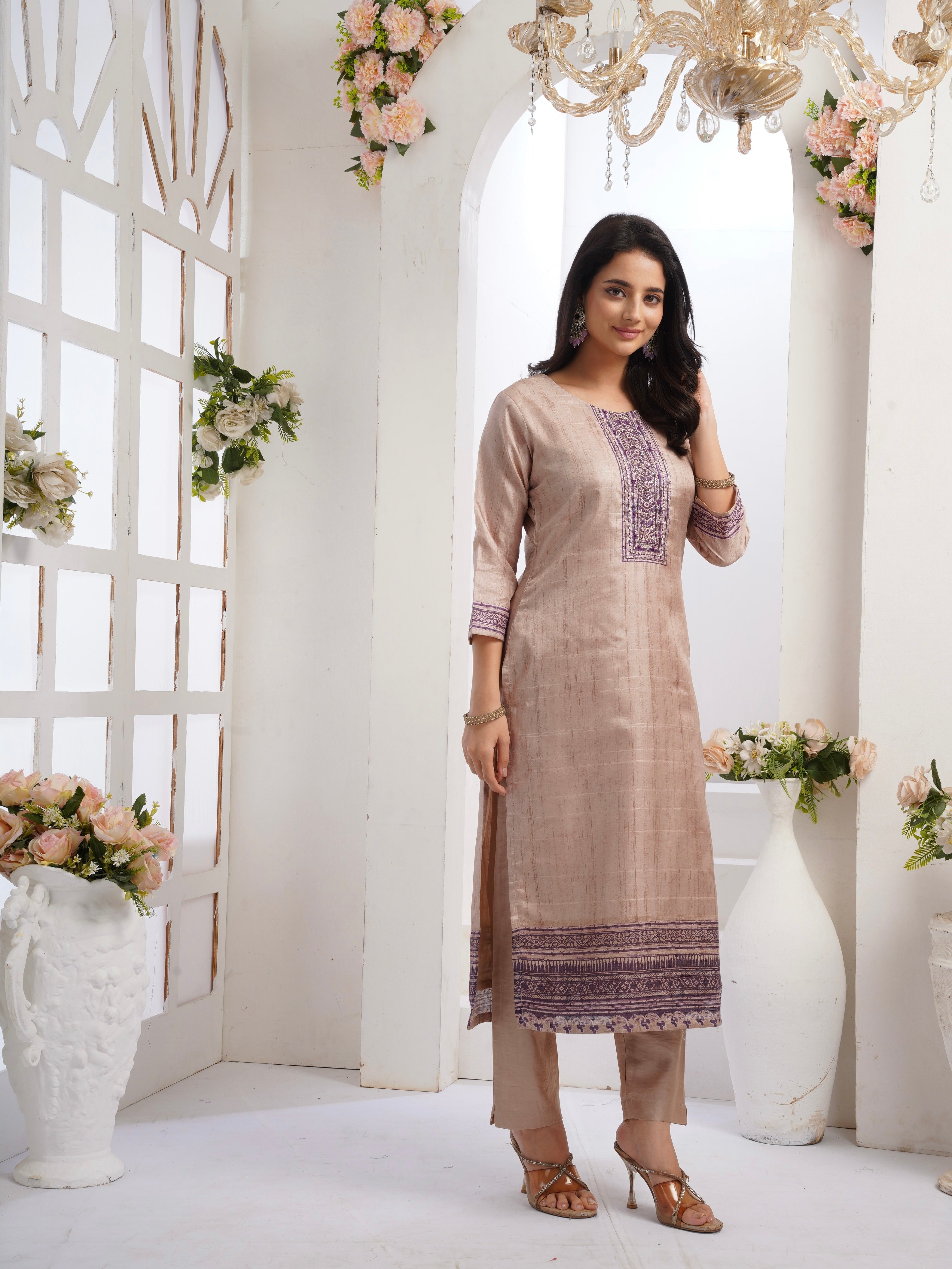 Plum Perfection with Chiku Ready To Wear Silk kurta Set Geetha Creation