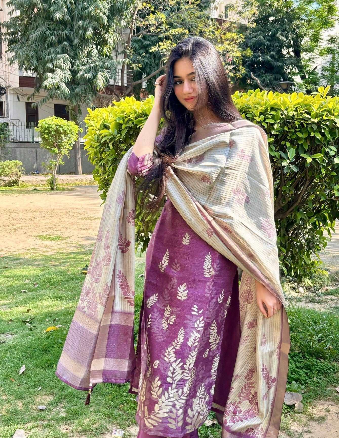 Luxurious Wine Floral Ready to Wear Silk Kurti Set