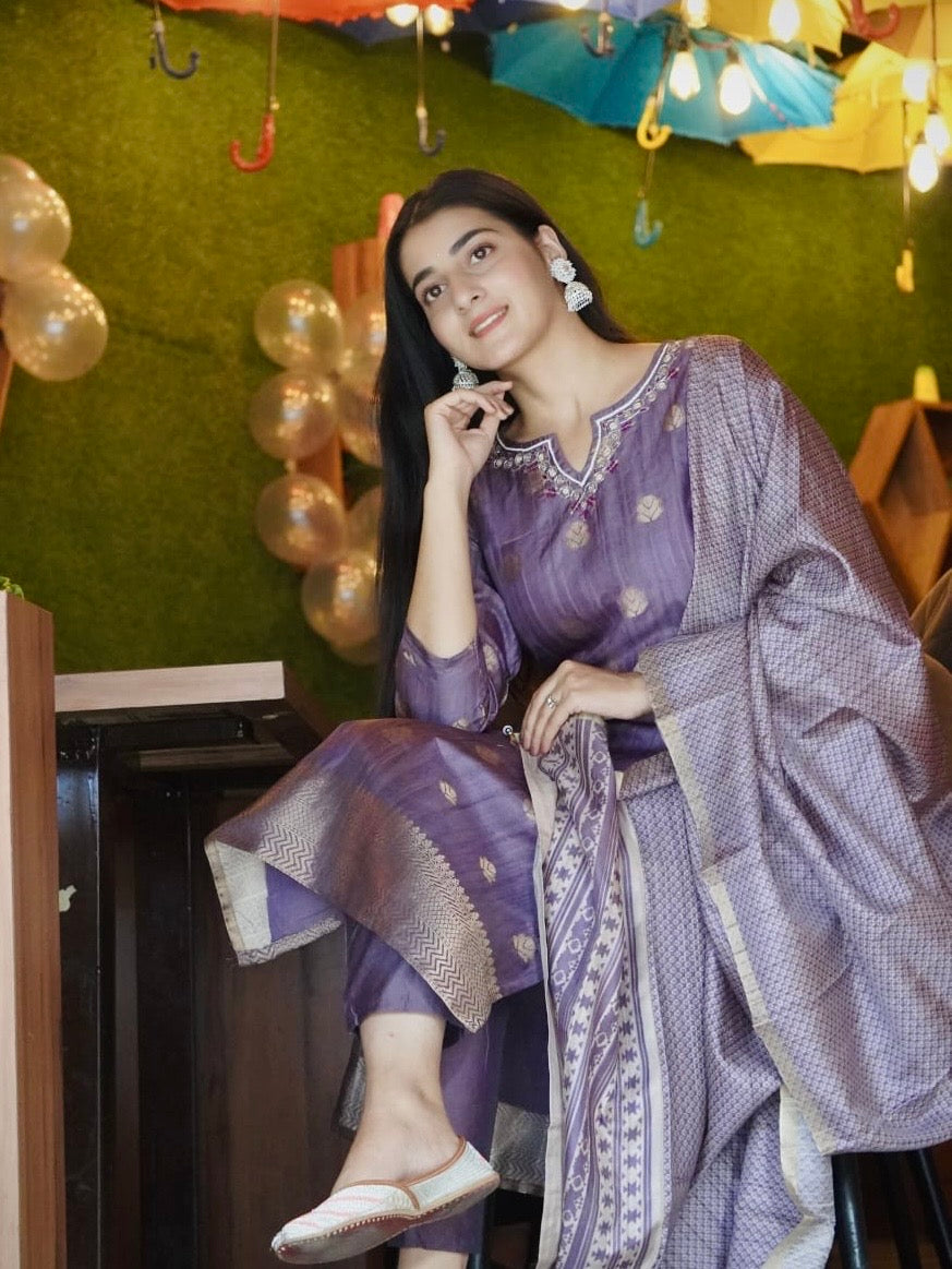 Mauve Premium Ethnic Ready To Wear Kurti Set Geetha Creation