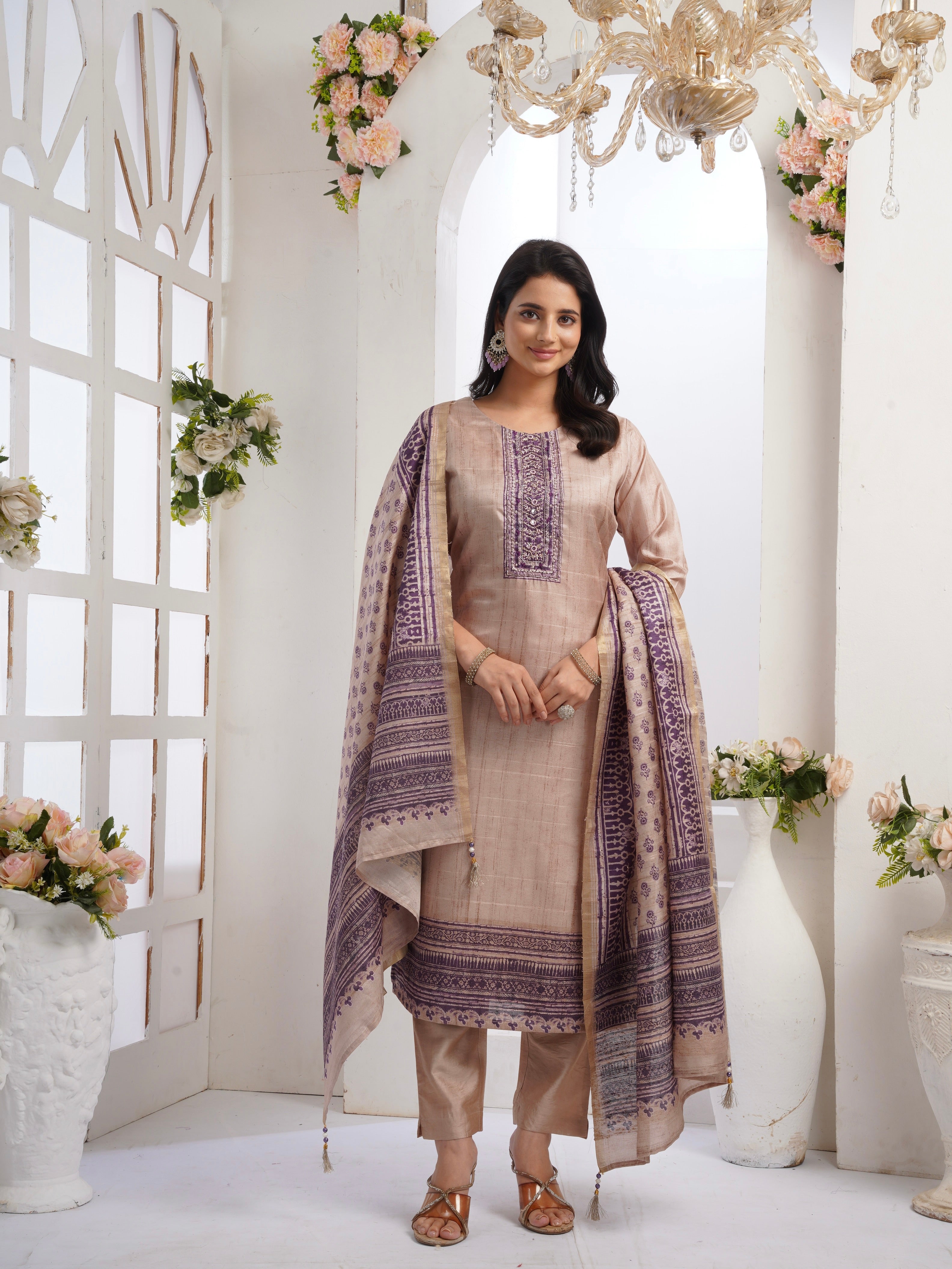 Plum Perfection with Chiku Ready To Wear Silk kurta Set Geetha Creation
