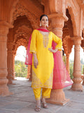 Vibrant Yellow with Red Ready to Wear Silk Kurti Set Geetha Creation