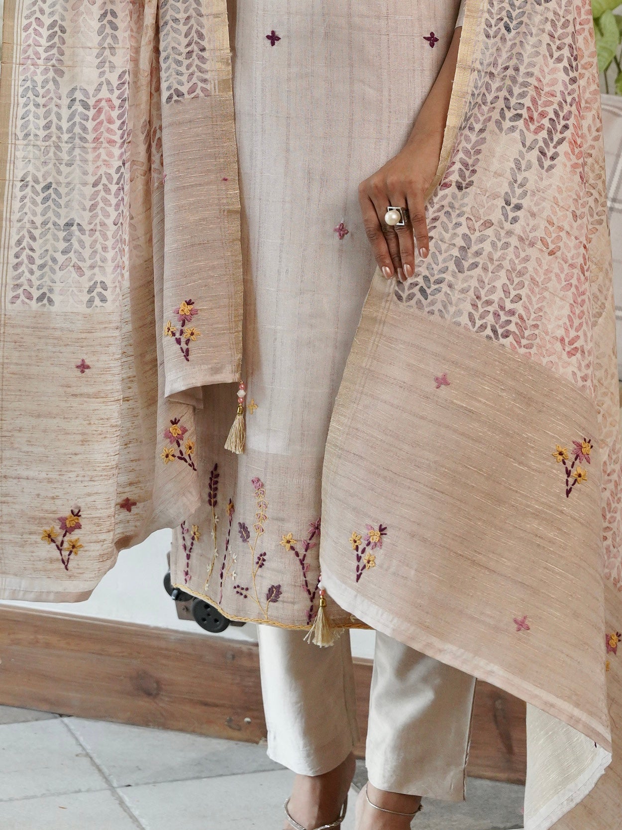 Pehrava in Hand Kantha Ready to Wear Silk Kurti Set Geetha Creation