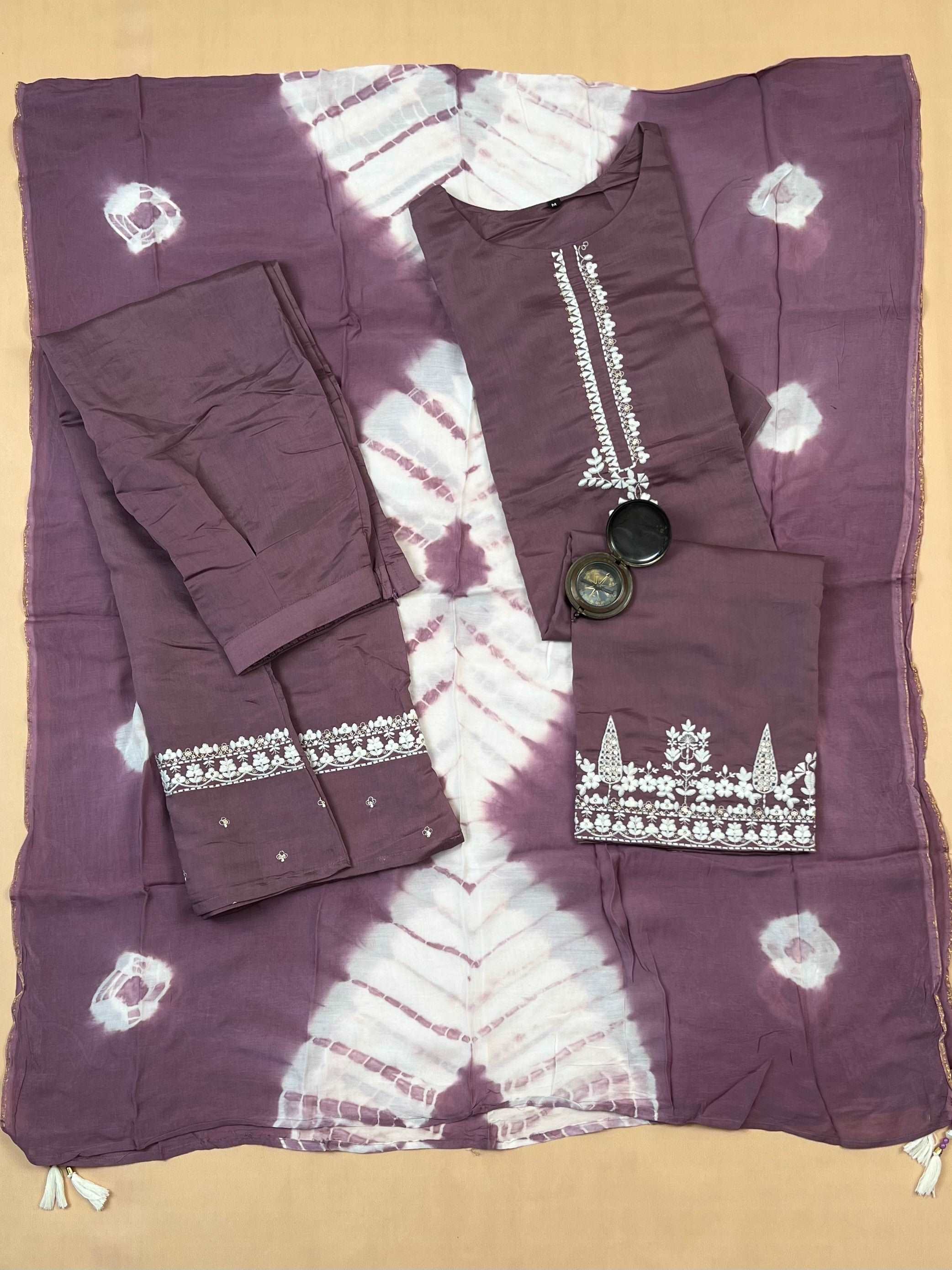Mauve with White Threadwork Ready to Wear Short Kurti palazzo set