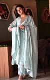 Milky Blue Maharani Soft Silk Anarkali Dress Geetha Creation