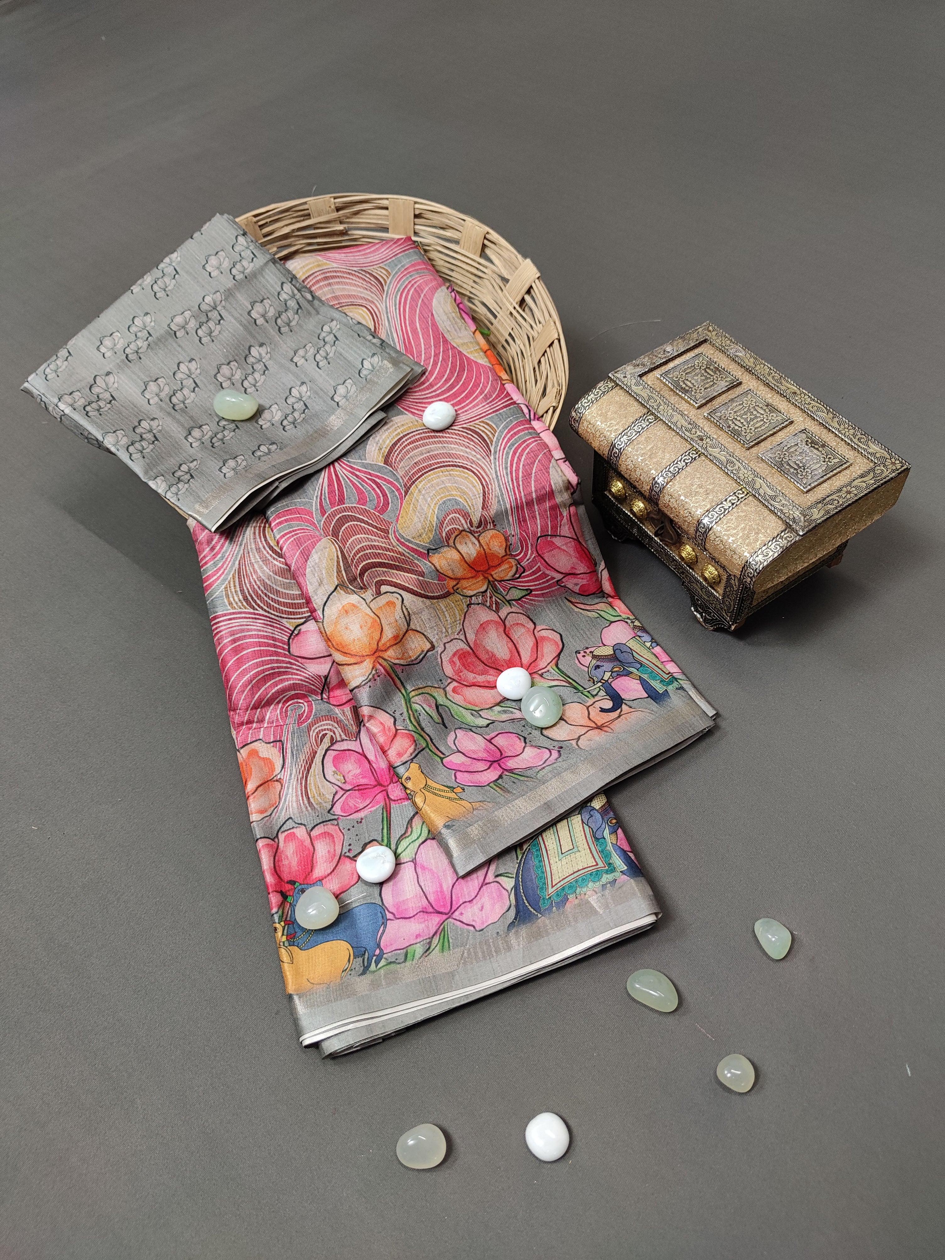 Pink Paradise Fine Border Tussar Saree FBS2 Geetha Creation