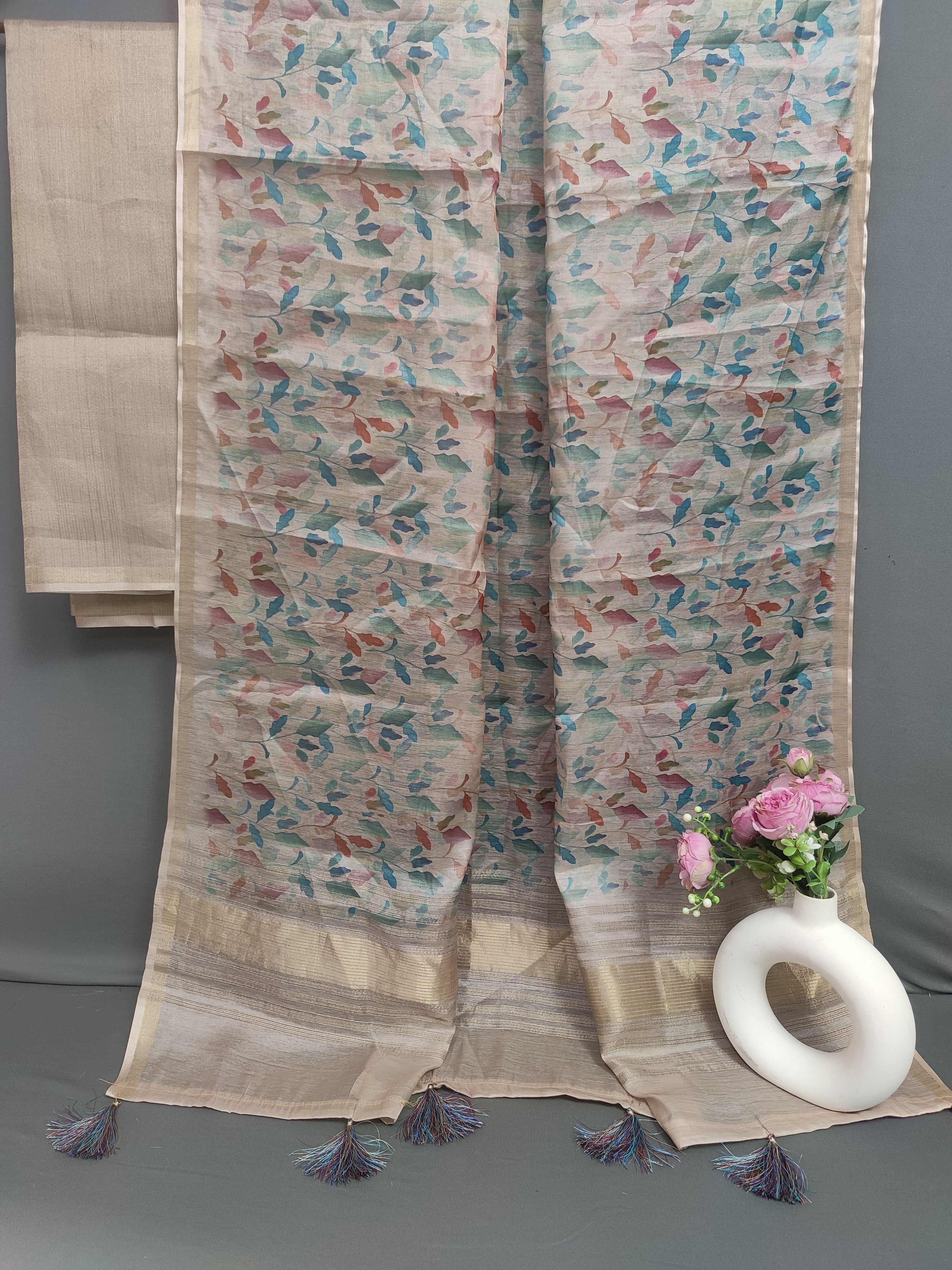Warm Cream Wildflower Radiant Satin Saree CSB1 Geetha Creation