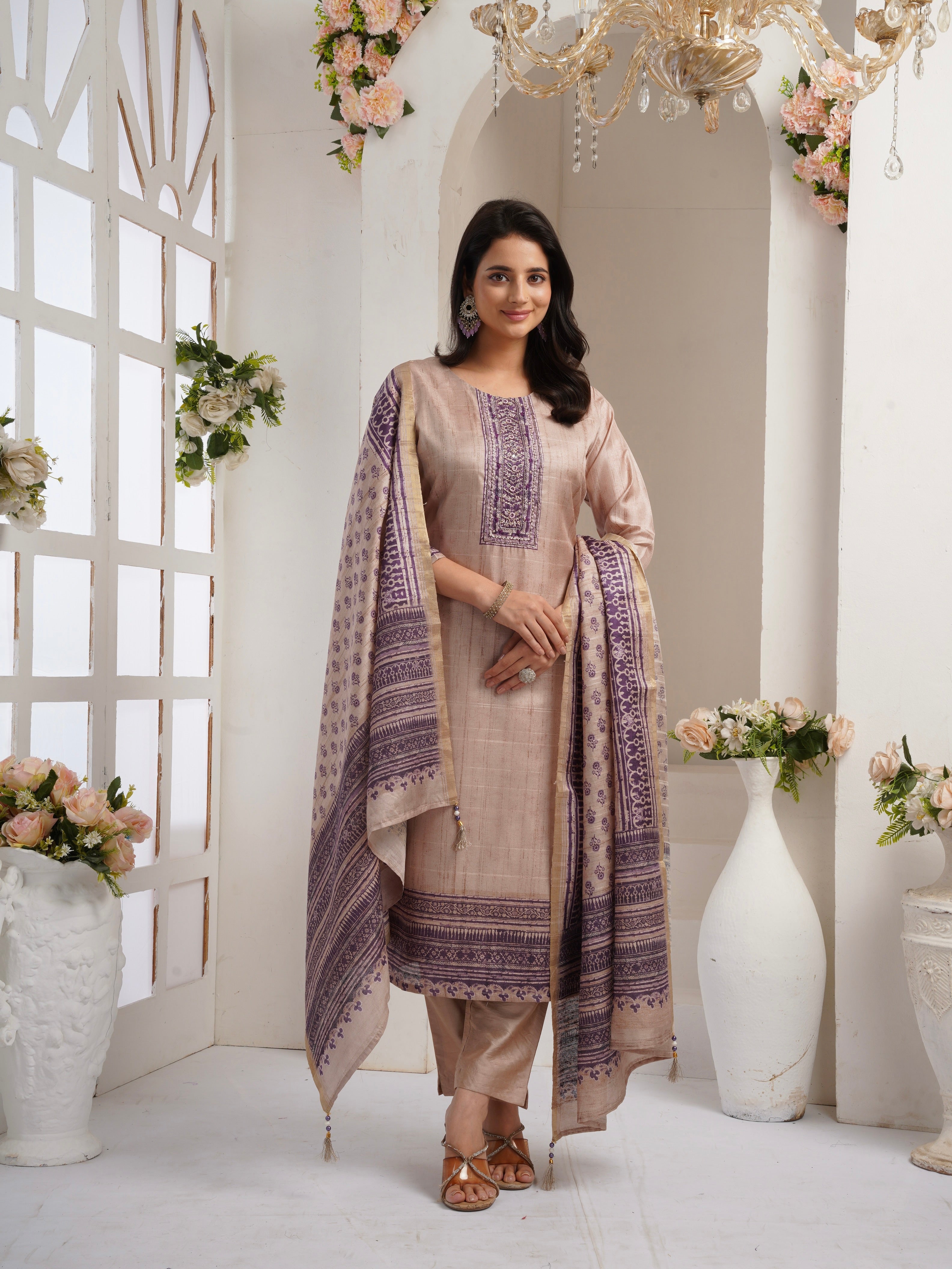 Plum Perfection with Chiku Ready To Wear Silk kurta Set Geetha Creation