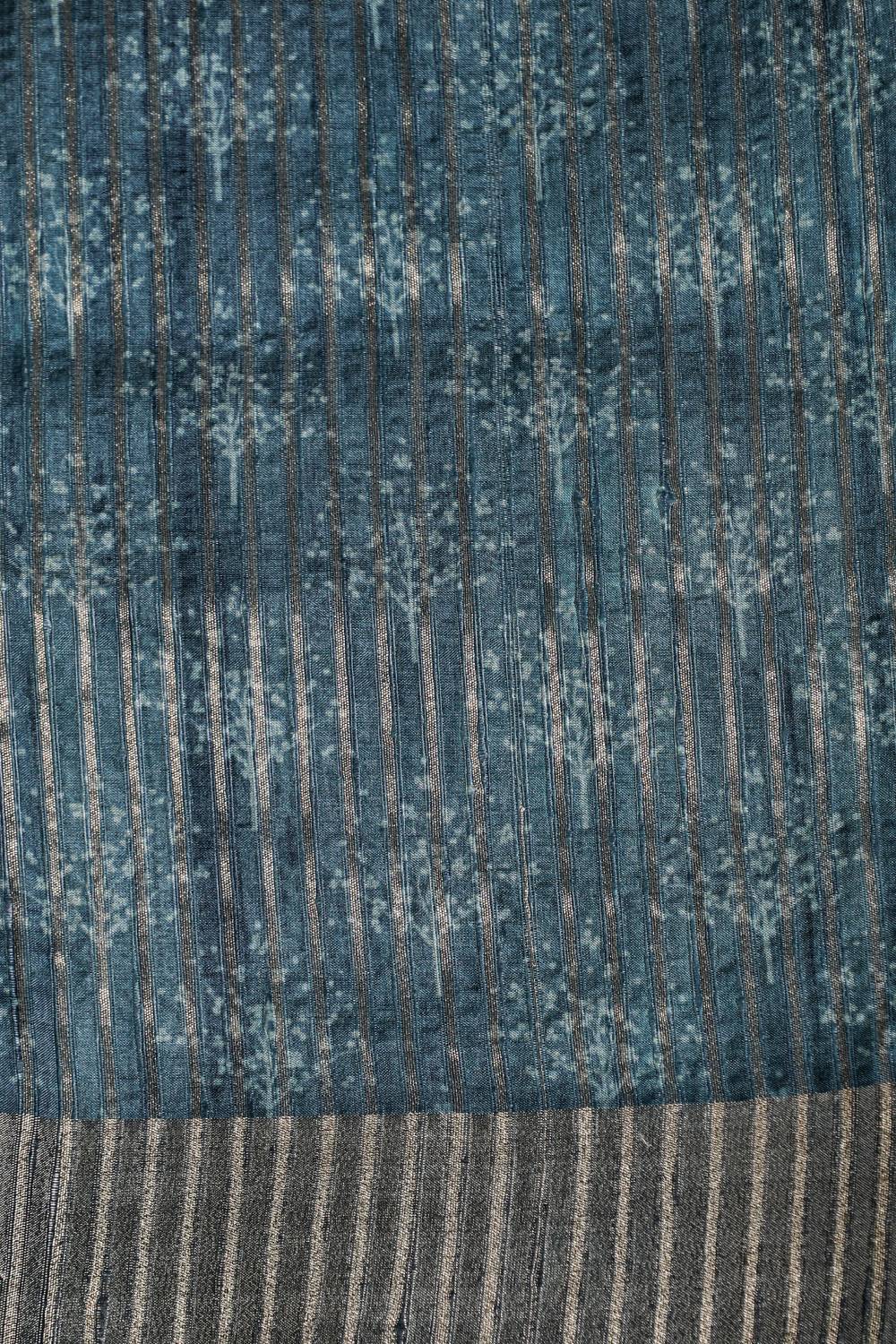 Metallic Blue Floral Bliss Tussar Couple Outfits Geetha Creation