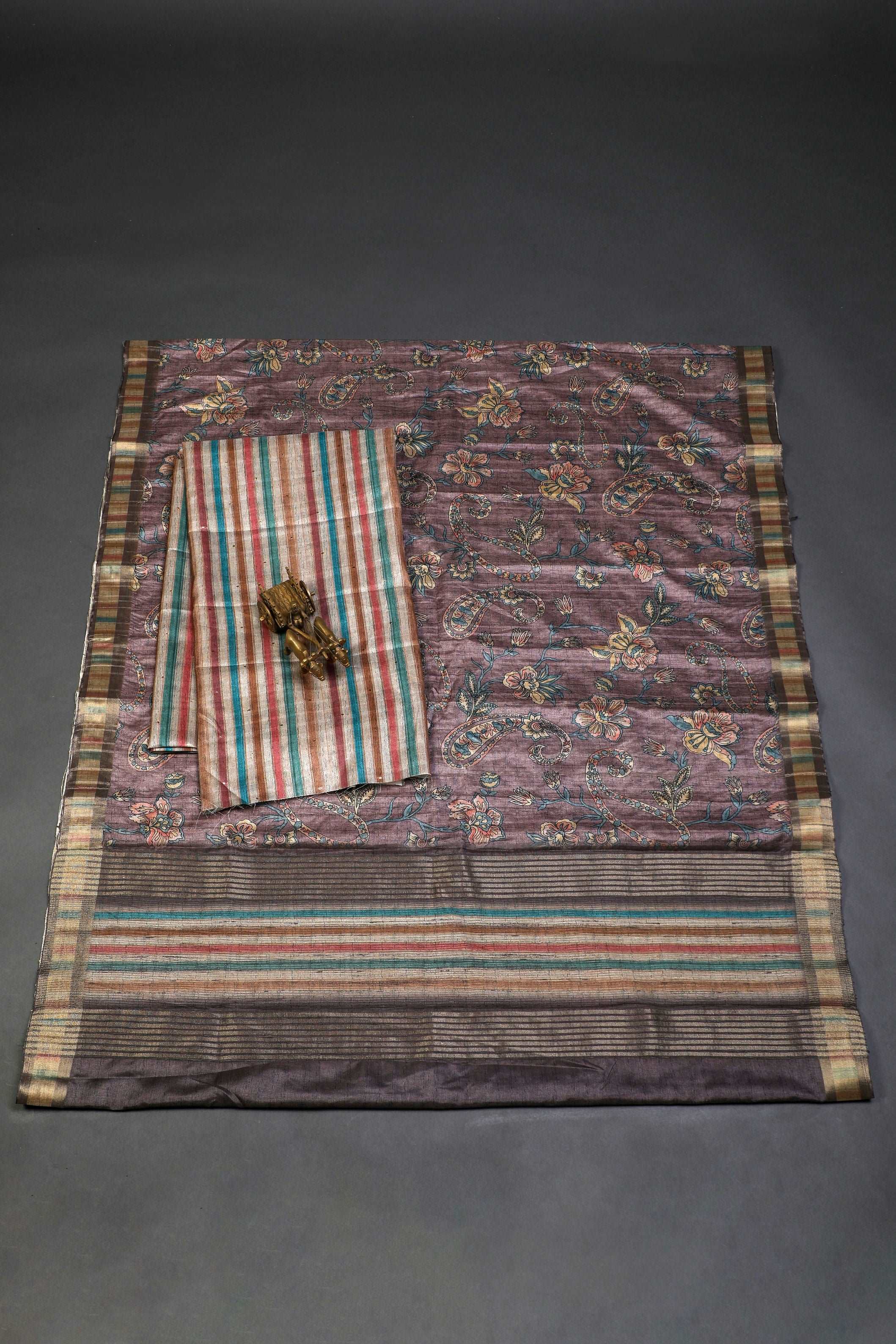 Dusty Purple and Multihued Striped Semi Tussar Two Piece Suit Set Geetha Creation