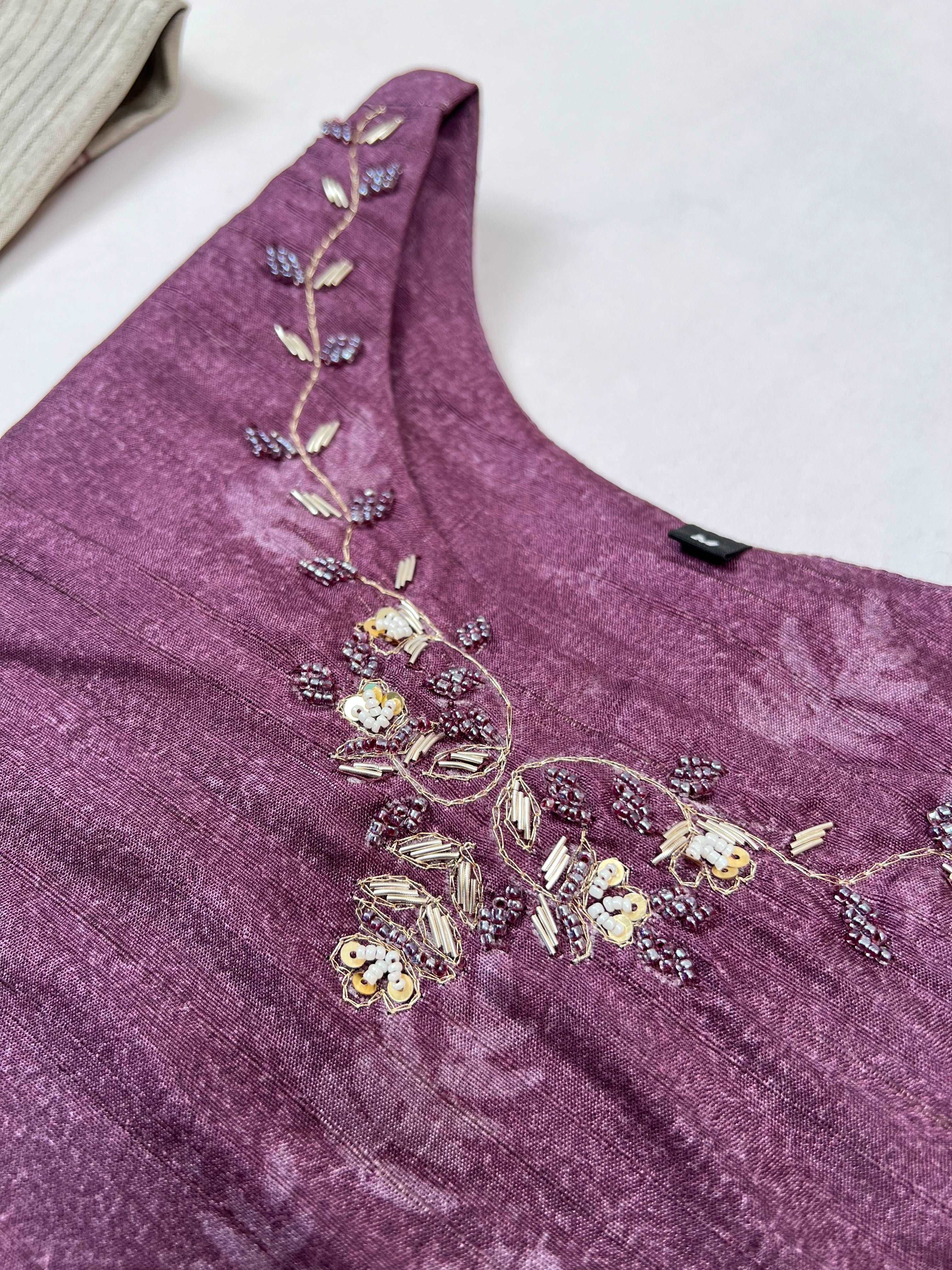 Luxurious Wine Floral Ready to Wear Silk Kurti Set