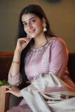 Pretty Pink Soft Tussar A-Line Ready to Wear Kurti Set Geetha Creation