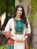 Satrangi Saaz Green and Red Ethnic Anarkali Dress Geetha Creation