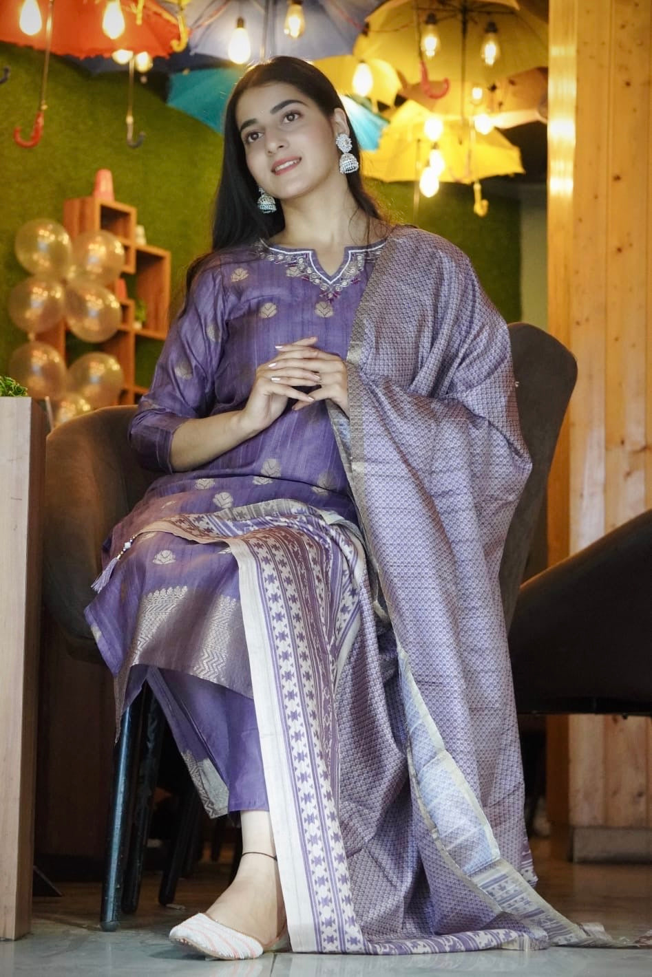 Mauve Premium Ethnic Ready To Wear Kurti Set Geetha Creation