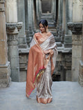 Chikoo Orange With Stylish Border Chapa Handloom Tussar Saree C1 Geetha Creation