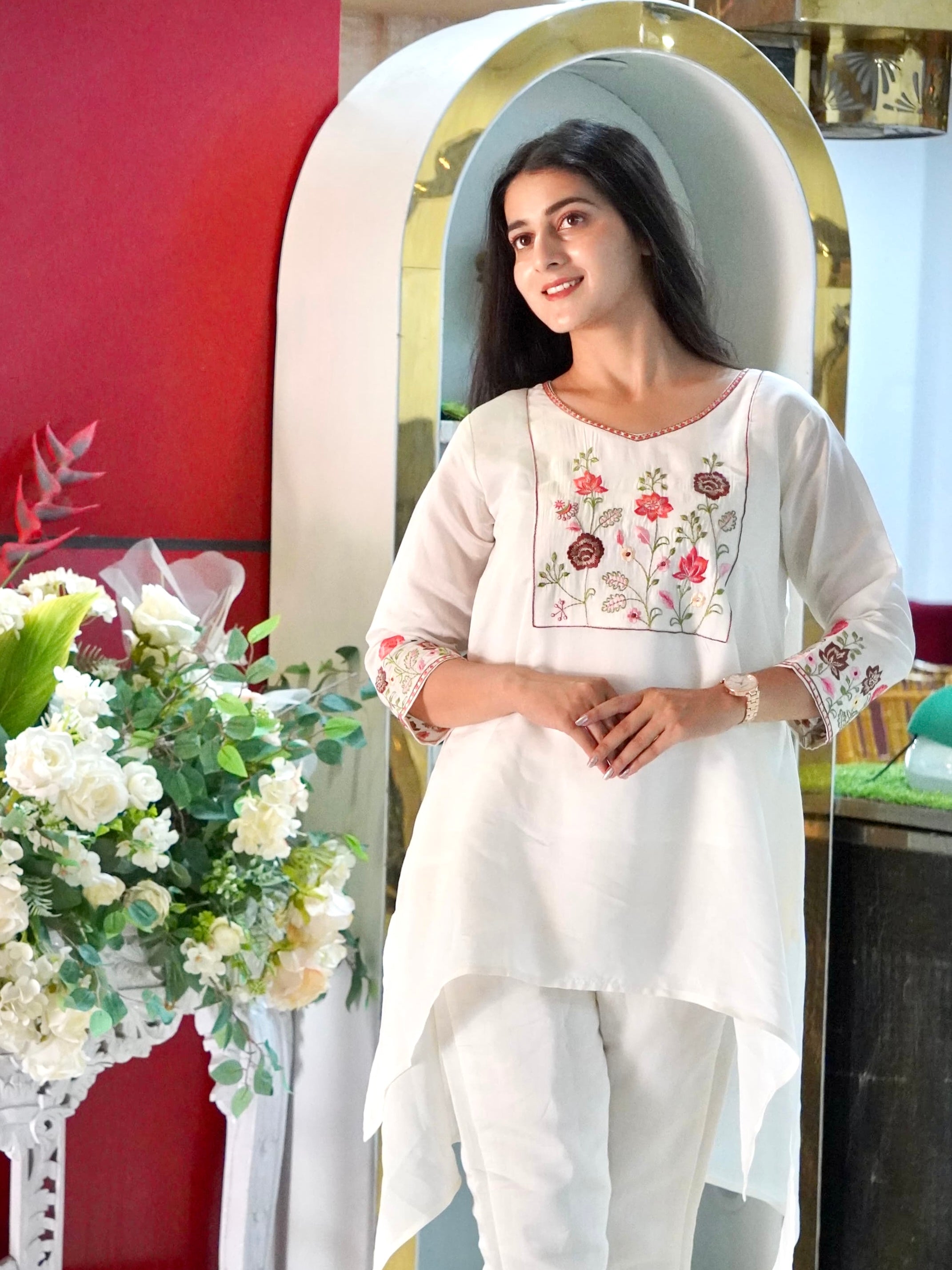 Full Moon Glowing Cotton Silk Embroidered Co-Ord Set Geetha Creation