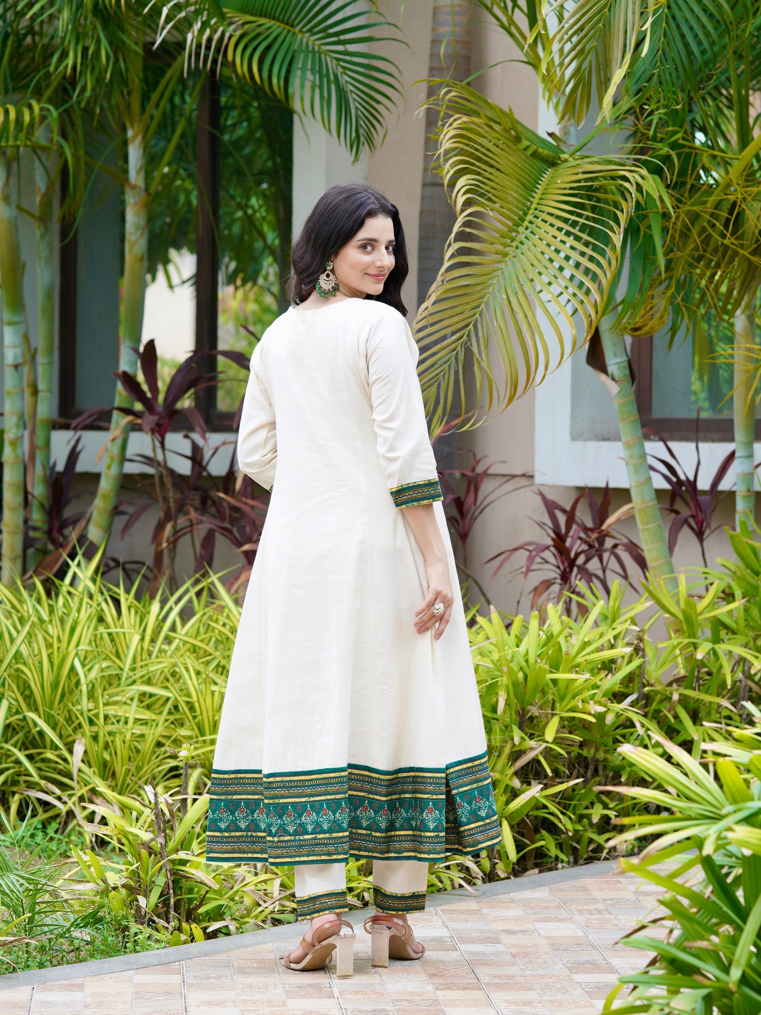 Satrangi Saaz Green and Red Ethnic Anarkali Dress Geetha Creation