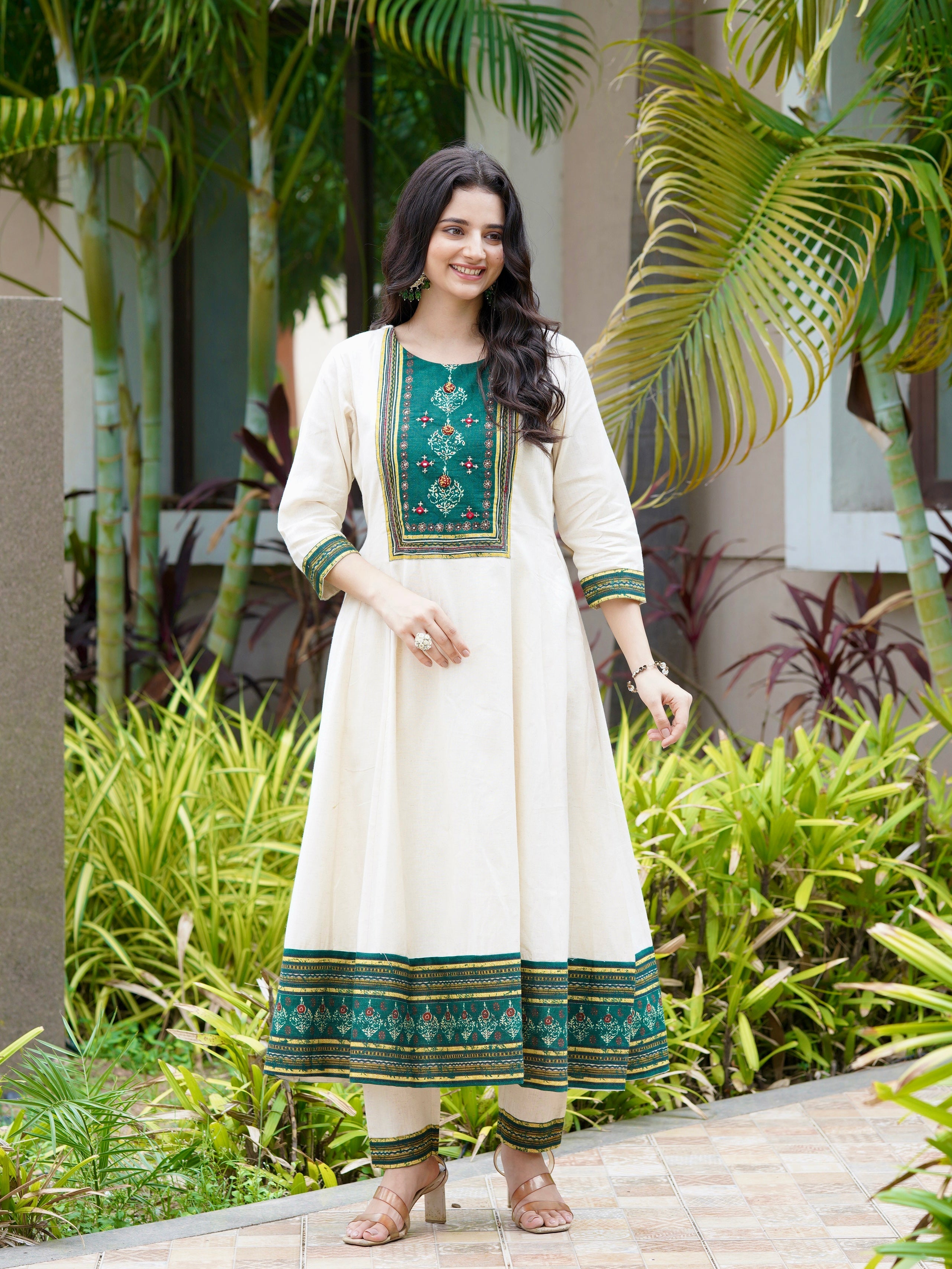 Satrangi Saaz Green and Red Ethnic Anarkali Dress Geetha Creation