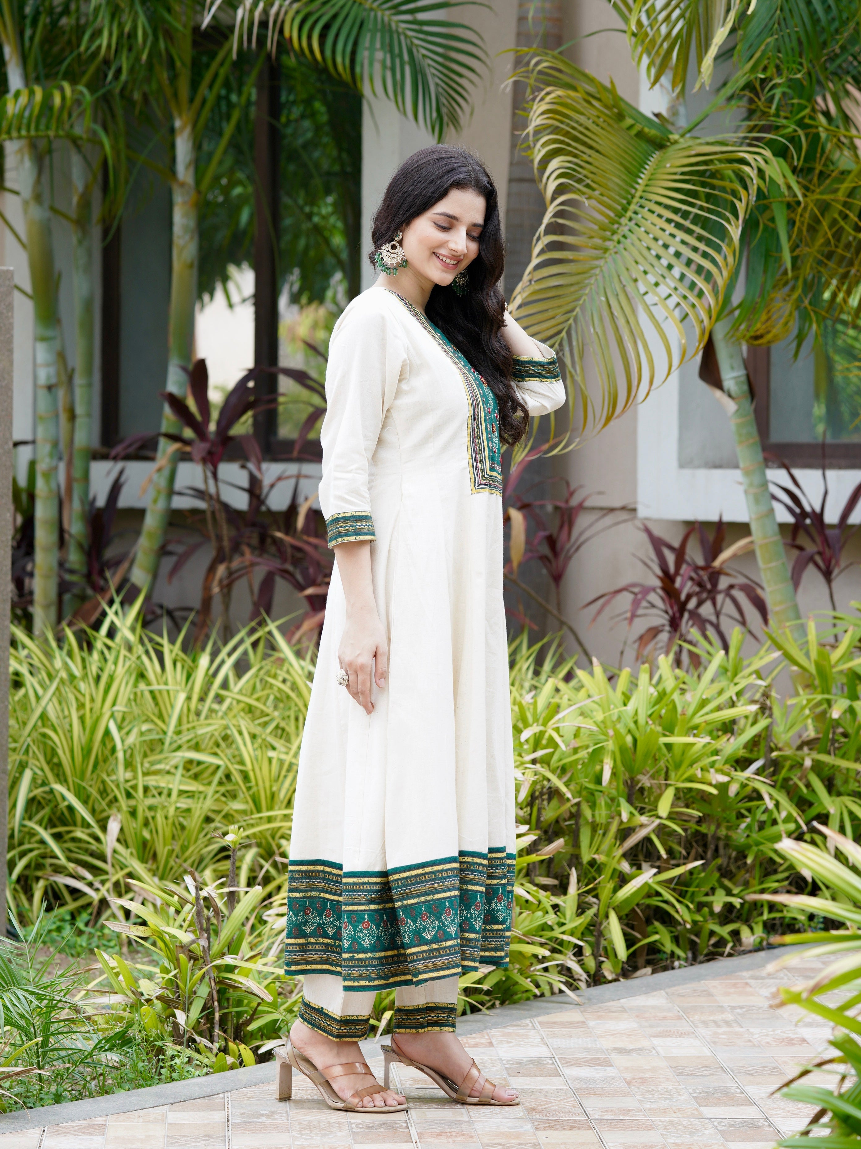 Satrangi Saaz Green and Red Ethnic Anarkali Dress Geetha Creation
