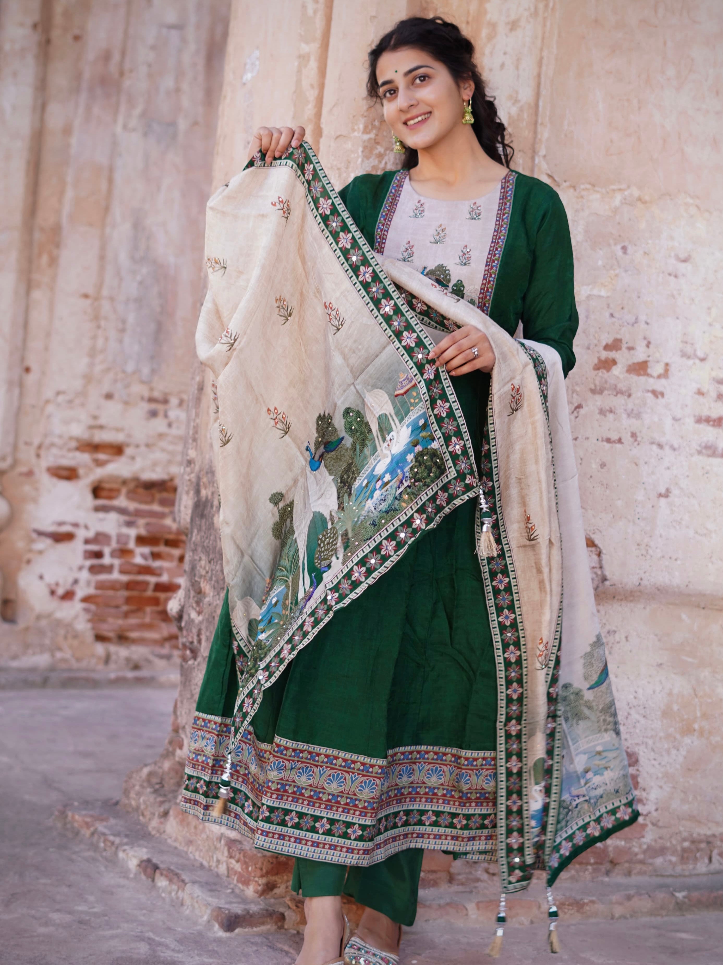 Heritage Green Ready to Wear Anarkali Dress