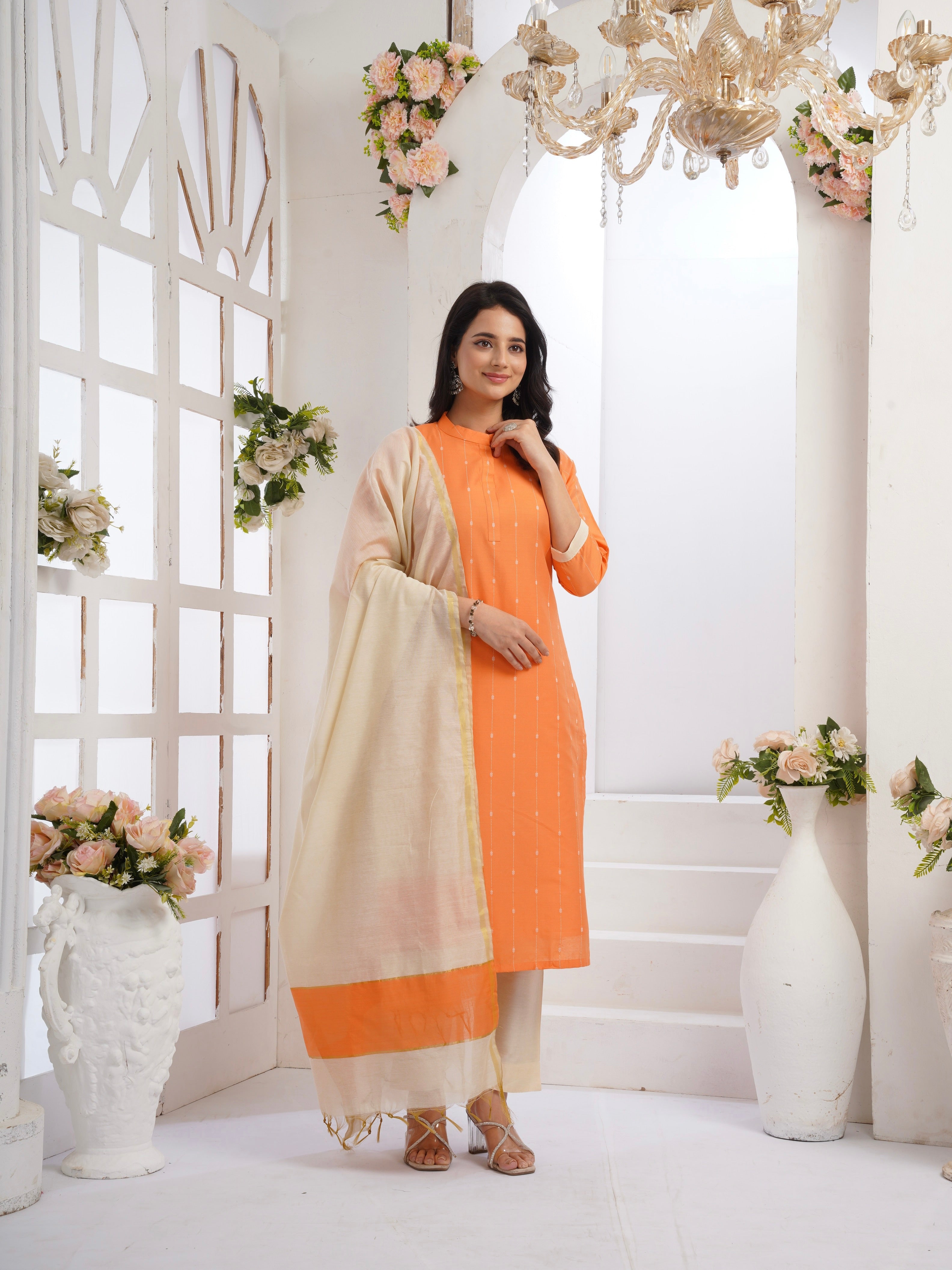 Silken Grace Ready to Wear Cotton Silk Kurta Set Geetha Creation