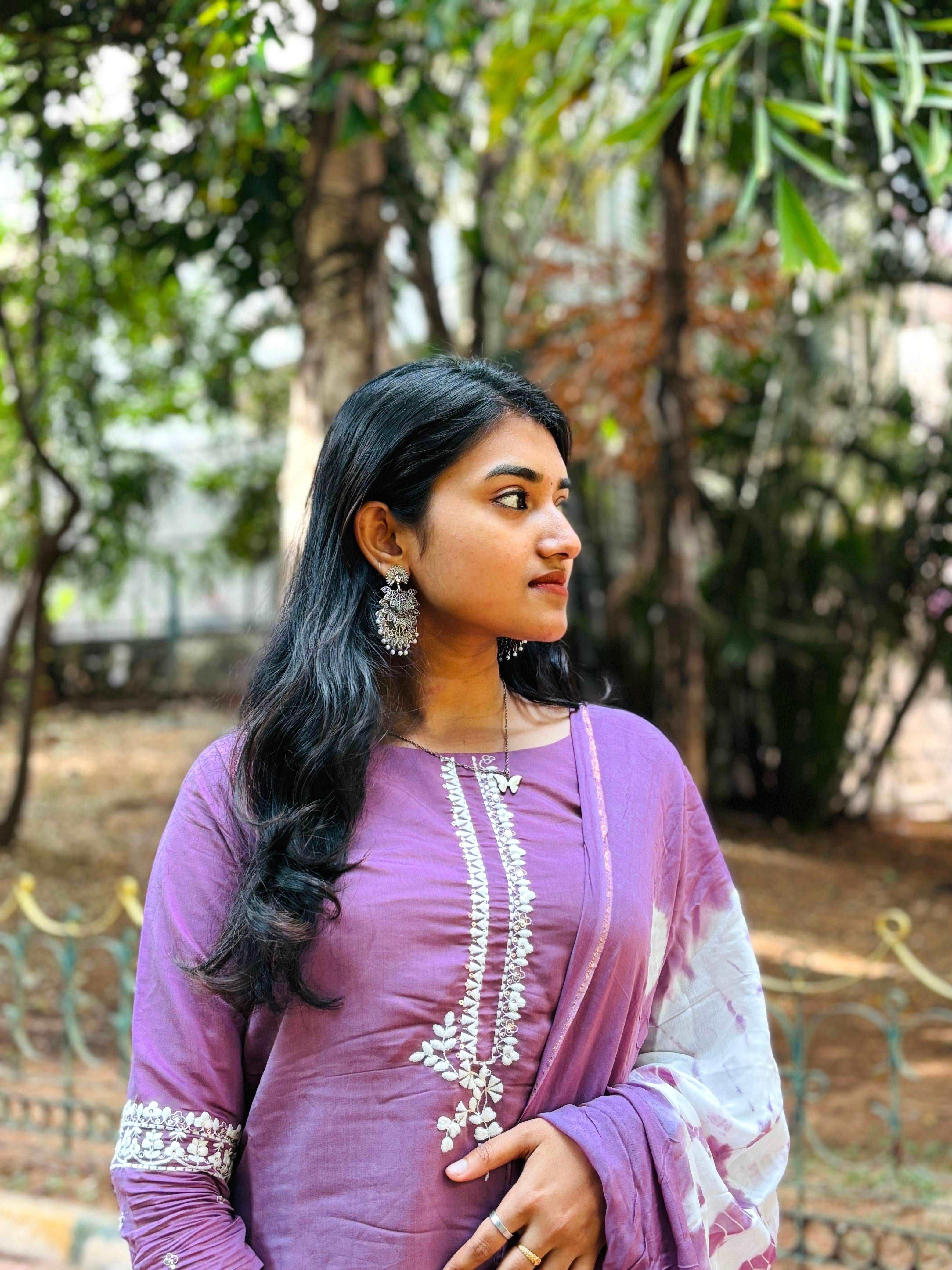 Mauve with White Threadwork Ready to Wear Short Kurti palazzo set