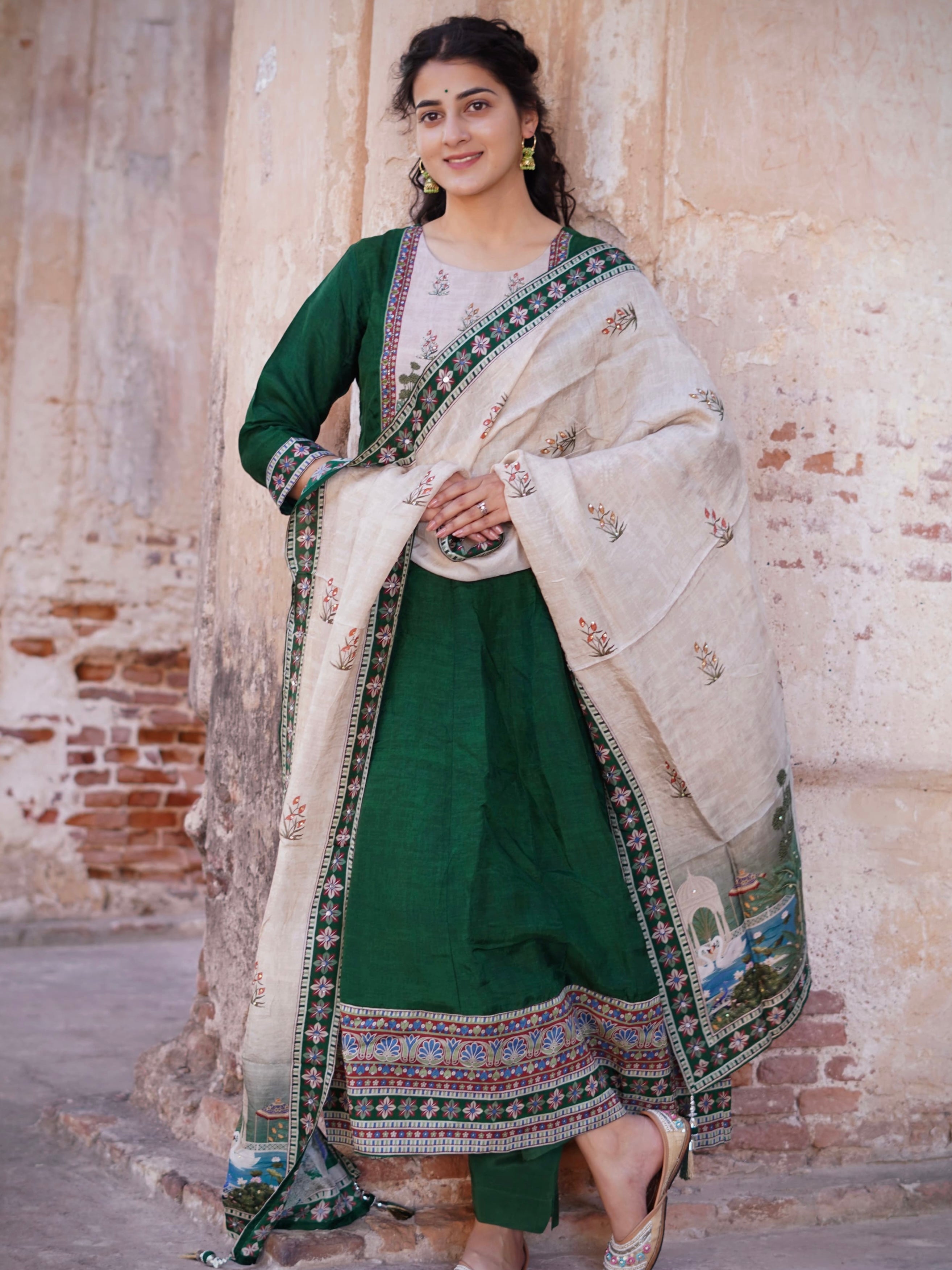 Heritage Green Ready to Wear Anarkali Dress
