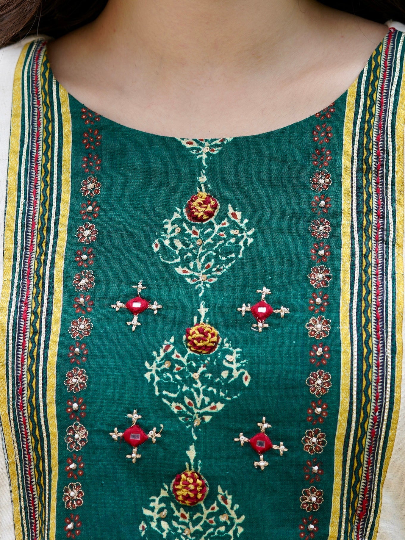 Satrangi Saaz Green and Red Ethnic Anarkali Dress Geetha Creation