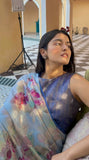 Blue Elegance with Pink Petals Radiant Satin Saree CSB1 Geetha Creation