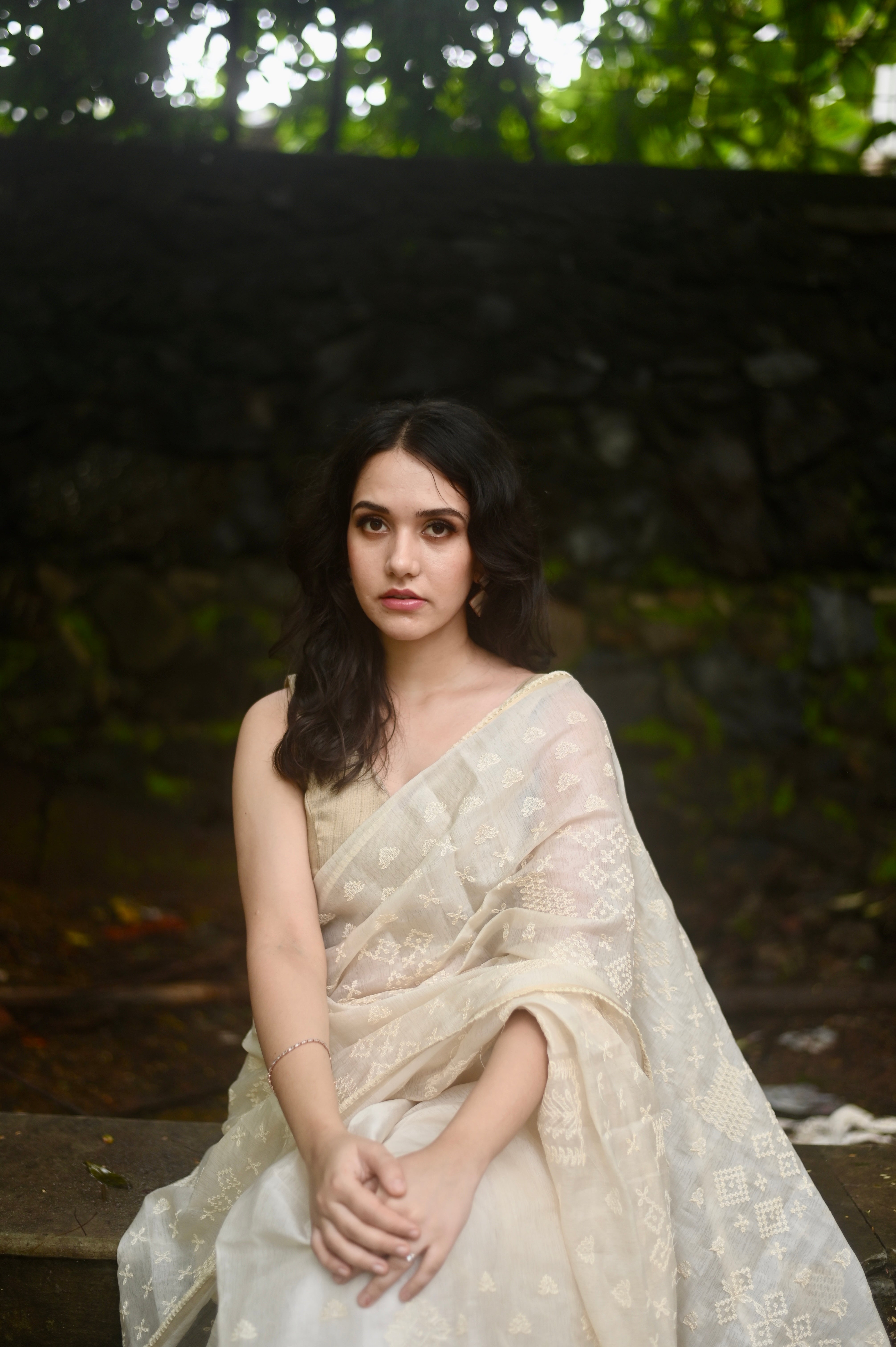 Vanilla Soft Satin Saree with Fusion Embroidery CSE Geetha Creation