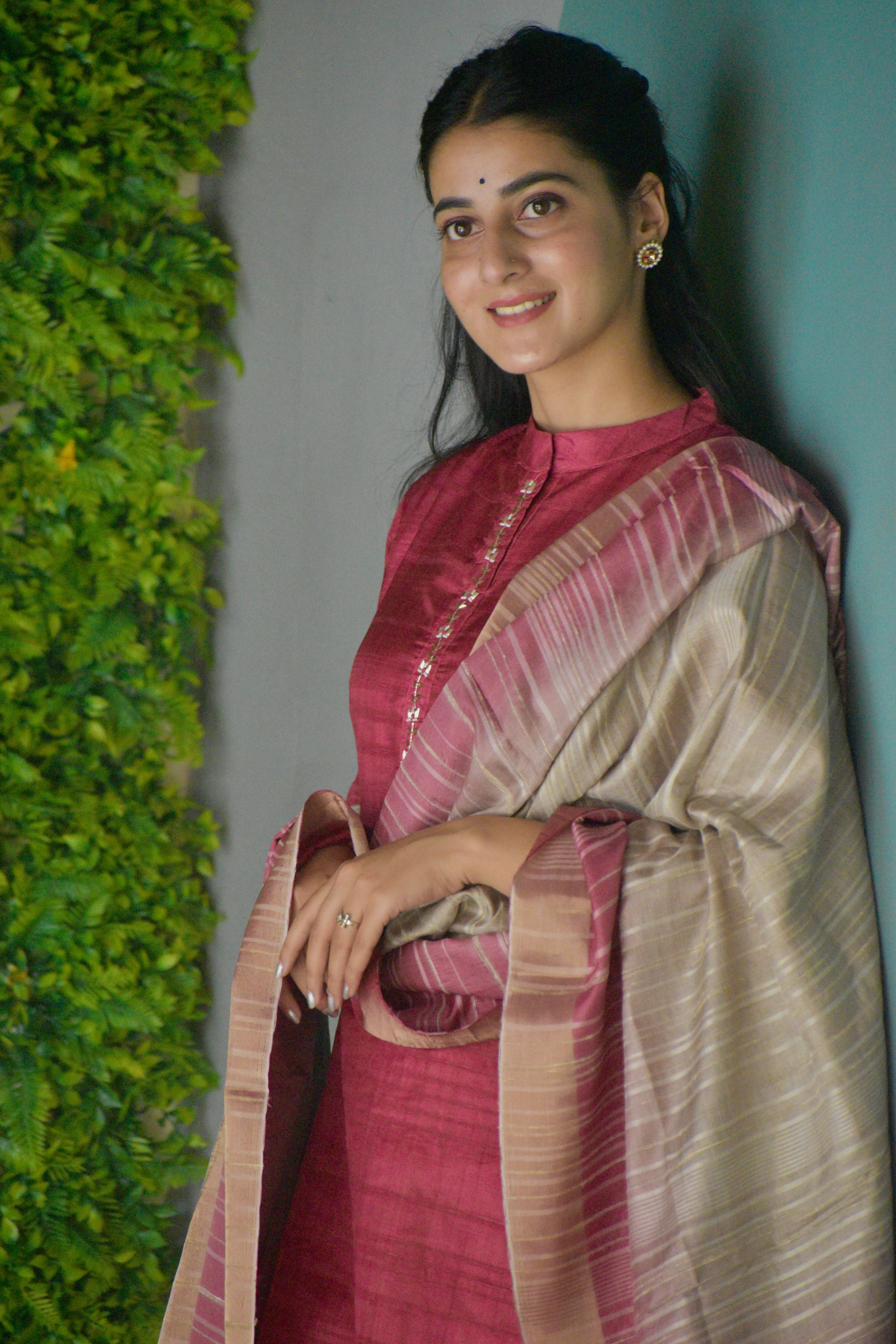 Luxurious Rose Red Ready to Wear Silk Kurti Set Geetha Creation