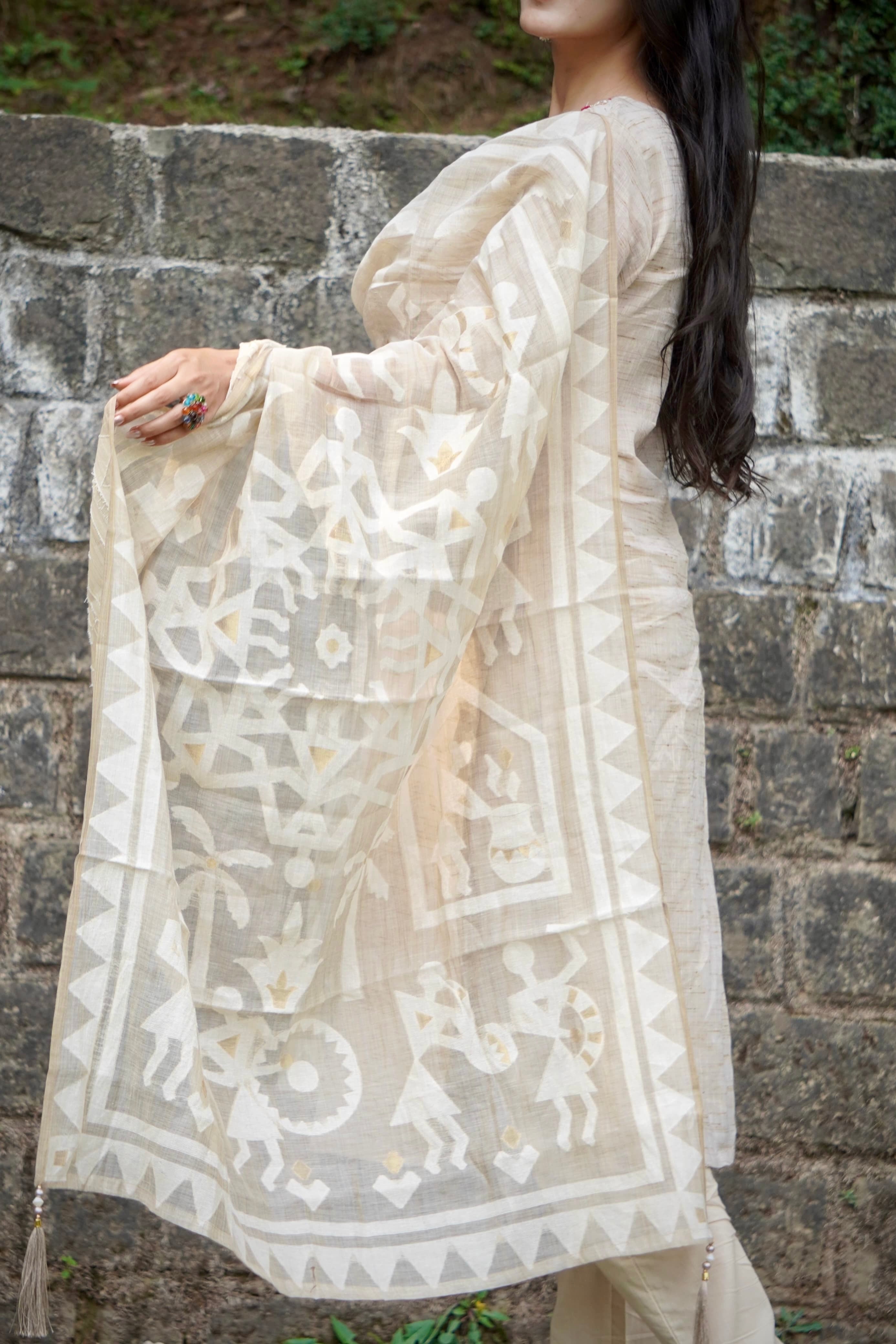 Embraced Elegance in Ikat Cotton Silk Ready To Wear Kurti Set Geetha Creation