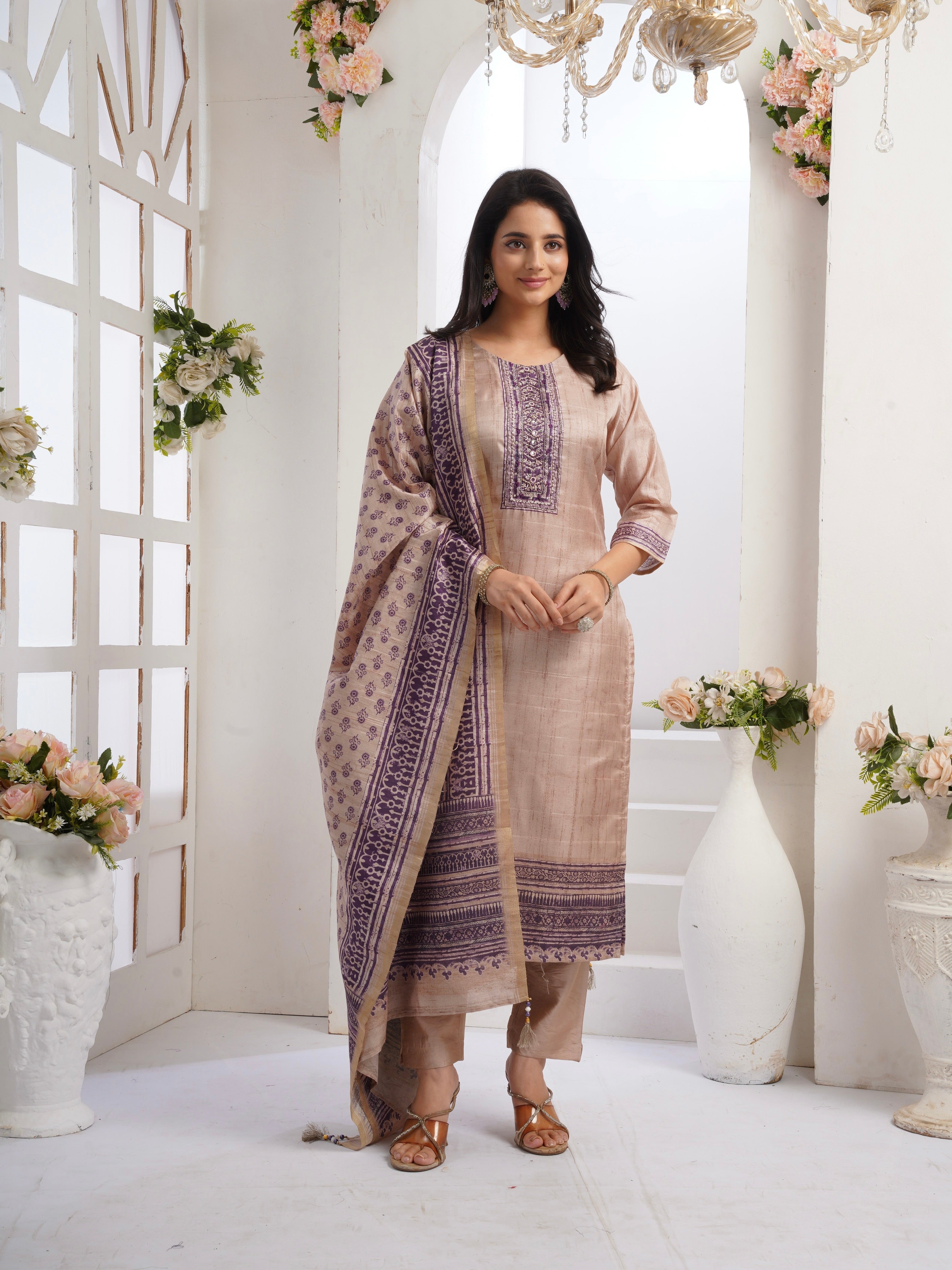 Plum Perfection with Chiku Ready To Wear Silk kurta Set Geetha Creation