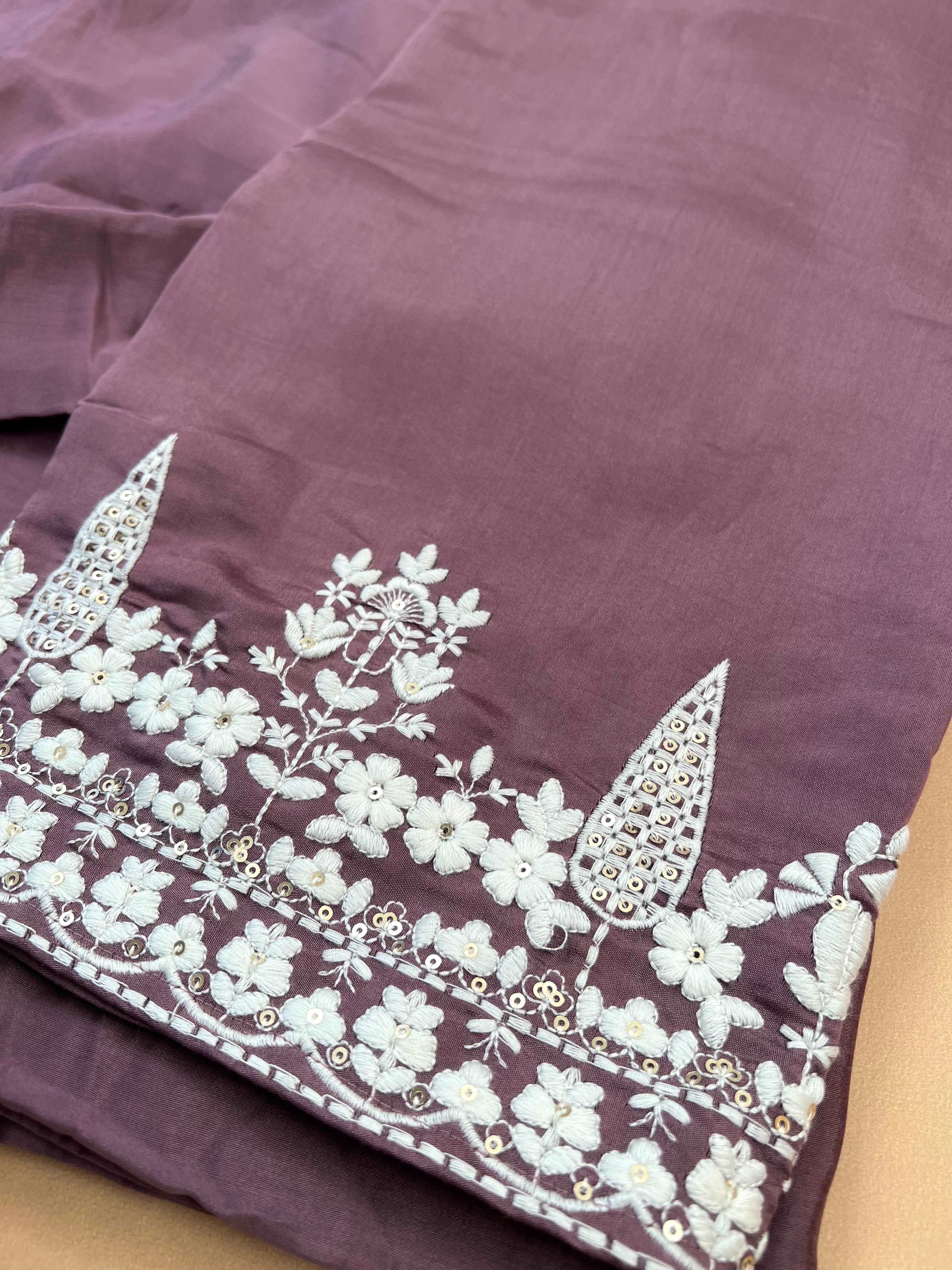 Mauve with White Threadwork Ready to Wear Short Kurti palazzo set