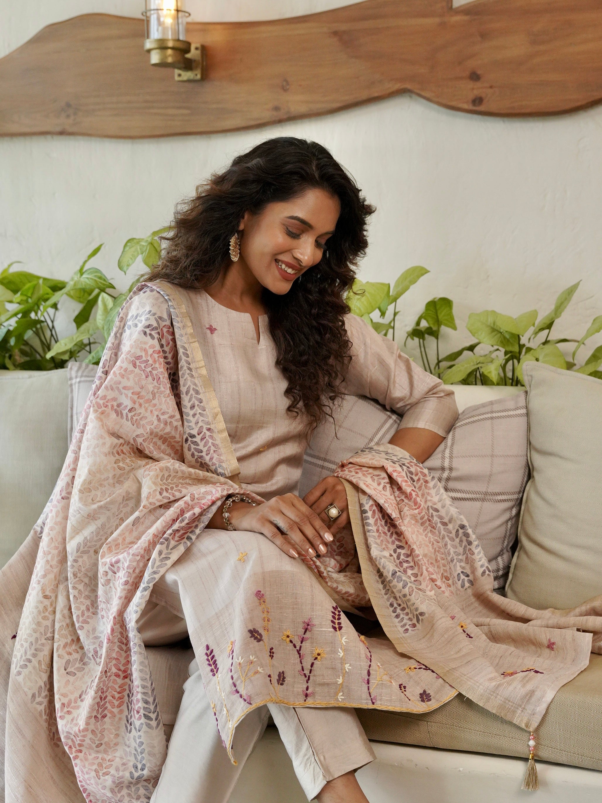 Pehrava in Hand Kantha Ready to Wear Silk Kurti Set Geetha Creation