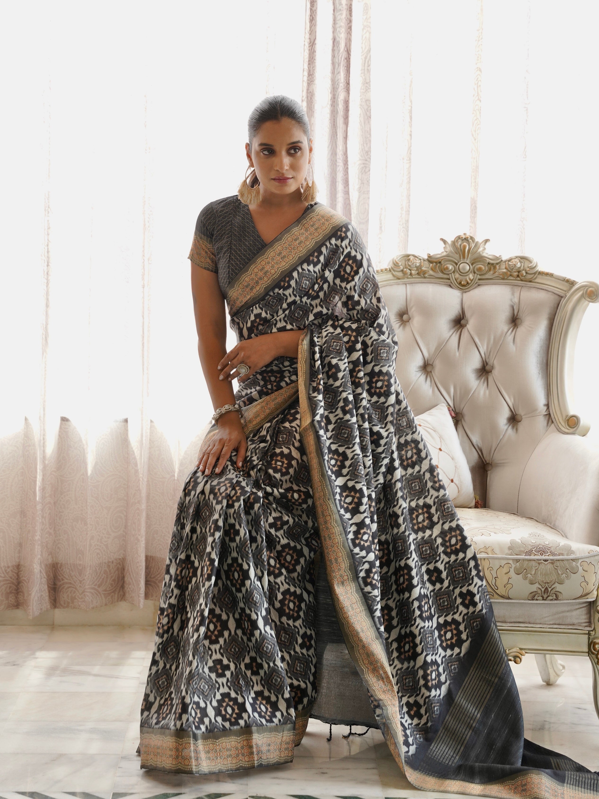 Black Patola Chapa Handloom Tussar Saree C1 Geetha Creation