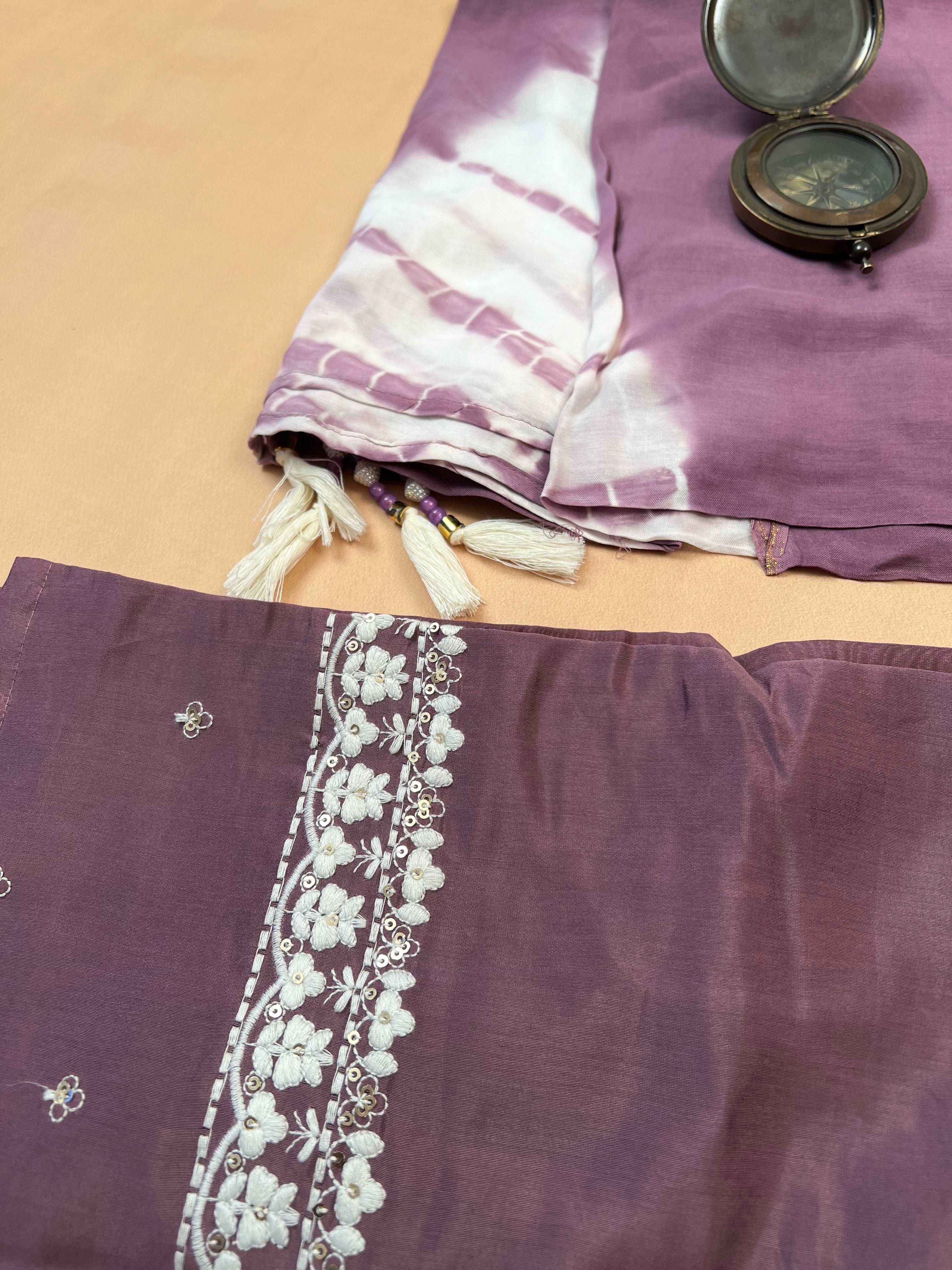 Mauve with White Threadwork Ready to Wear Short Kurti palazzo set