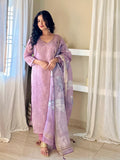 Violaceous Sparkle Linen Ready To Wear Kurti Set Geetha Creation